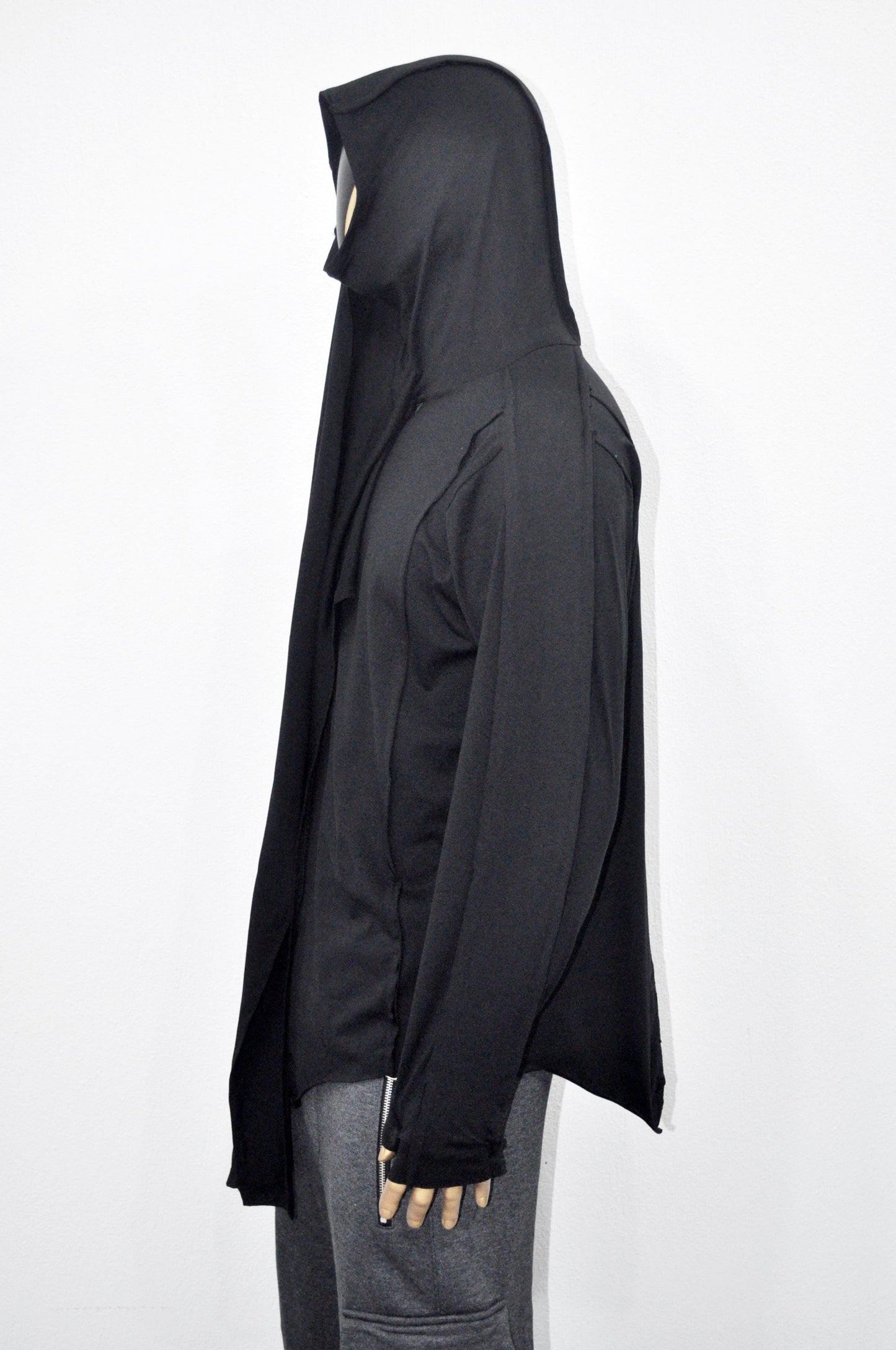 Men Long Sleeve Thumbs-Hole T shirt with Oversized Dystopian Shawl Scarf,Extra Long Wrap -BB512