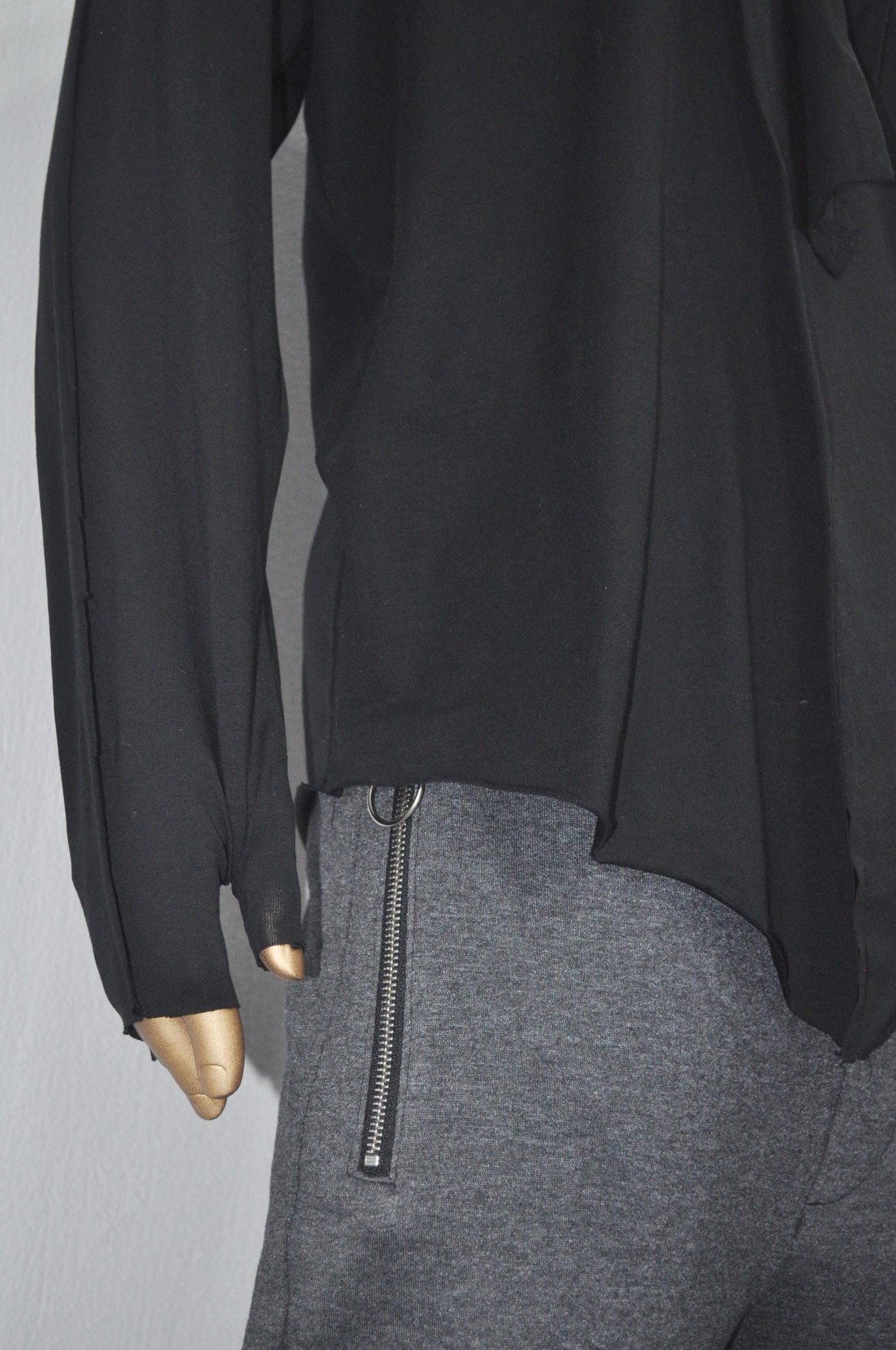 Men Long Sleeve Thumbs-Hole T shirt with Oversized Dystopian Shawl Scarf,Extra Long Wrap -BB512