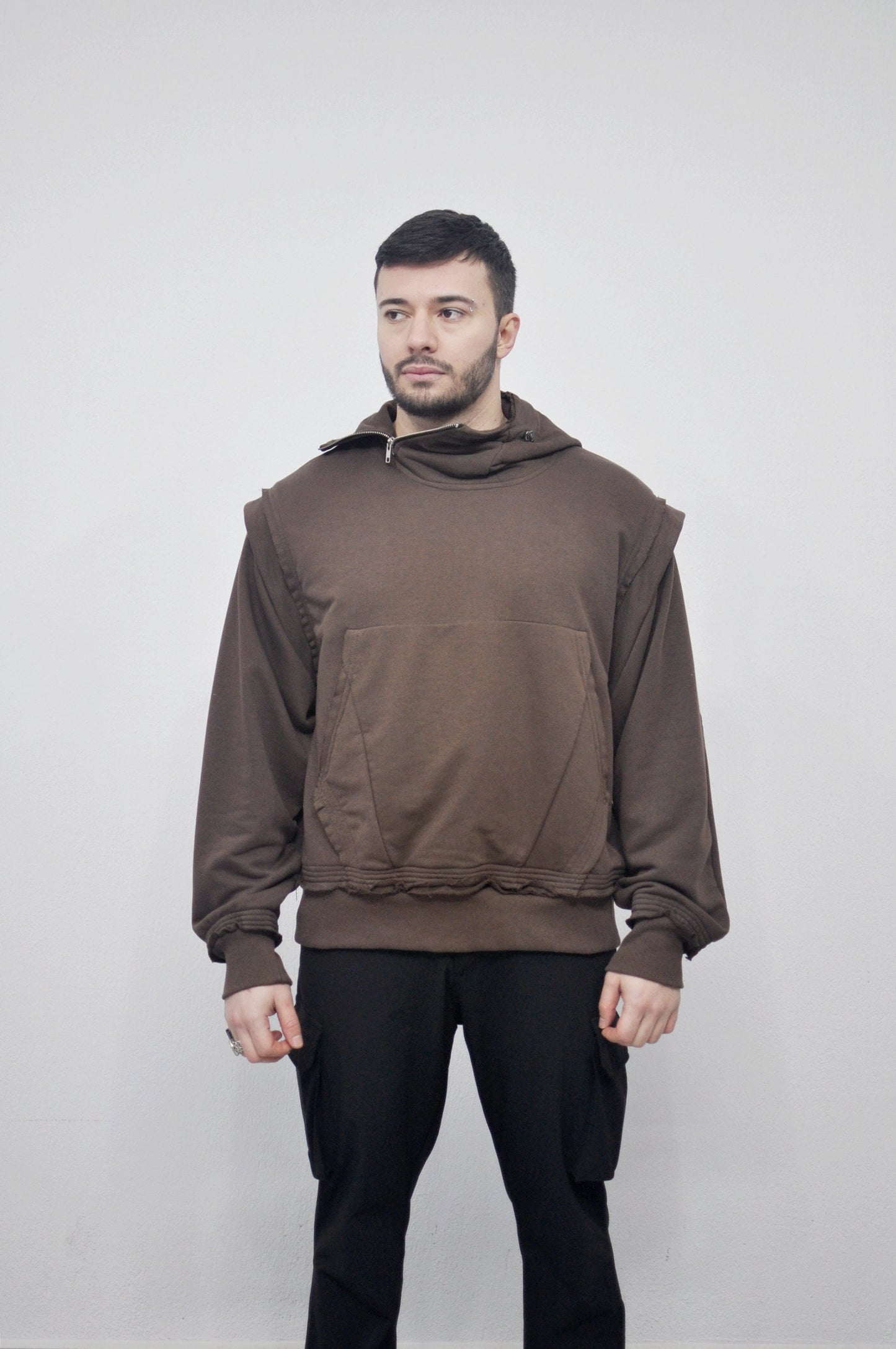 XS-8XL Men's Dropped Shoulder Armored Knight Styl,Avantgarde-Dystopian,Streetwear Vest Hooded DOUBLE Look/Pullover Hoodie Sweatshirt- BB0131