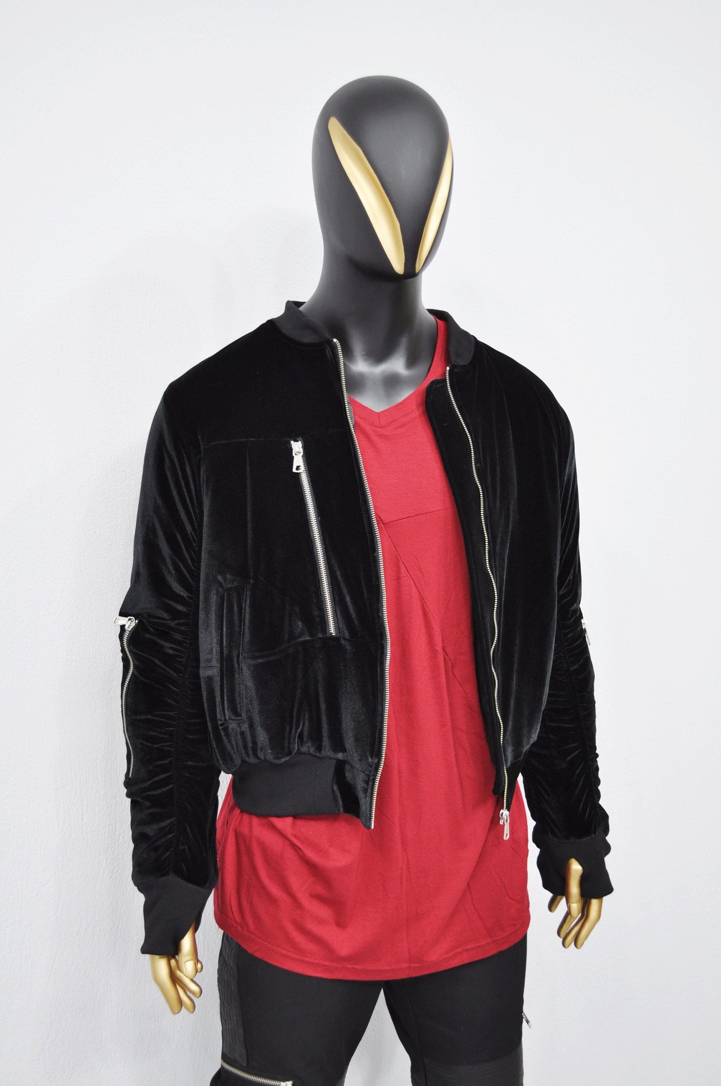 XS-8XL Men's Steampunk Velvet Bomber Jacket,Full-Zip Hoodie,Velour Zipper Sleeve Pockets, Quilted Stich Lines,Cyber Jacket,Futuristic- BB017