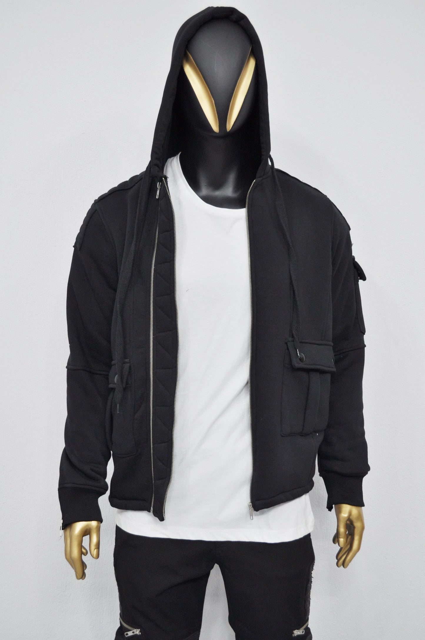XS-8XL Men's Black Techwear Tactical Moto JACKET ,Quilted Zip Padded Multi-Functional,Cyber SteamPunk-Post Apocalyptic Dystopian- BB047