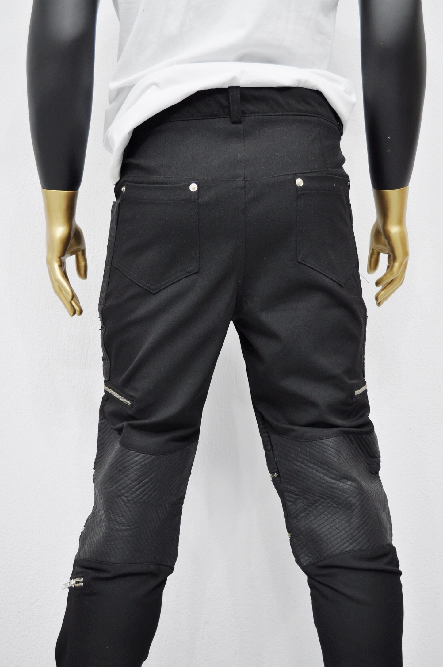 XXS - 8XL Men's Cotton with Faux Leather Biker Low Crotch Pants,False Zipper Knee,Cyberpunk Steampunk,Gothic,Streetwear Futuristic - BB202
