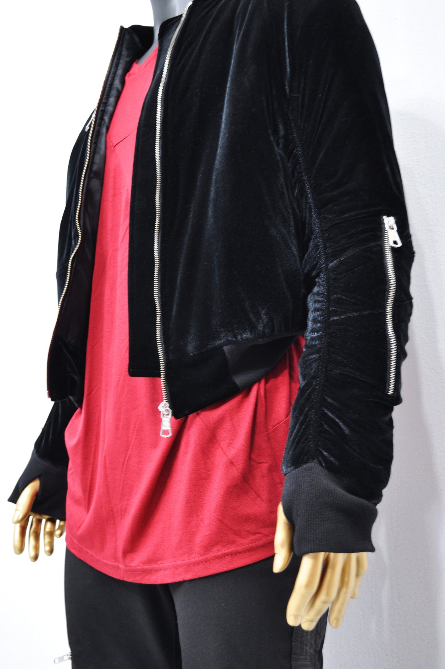 XS-8XL Men's Steampunk Velvet Bomber Jacket,Full-Zip Hoodie,Velour Zipper Sleeve Pockets, Quilted Stich Lines,Cyber Jacket,Futuristic- BB017