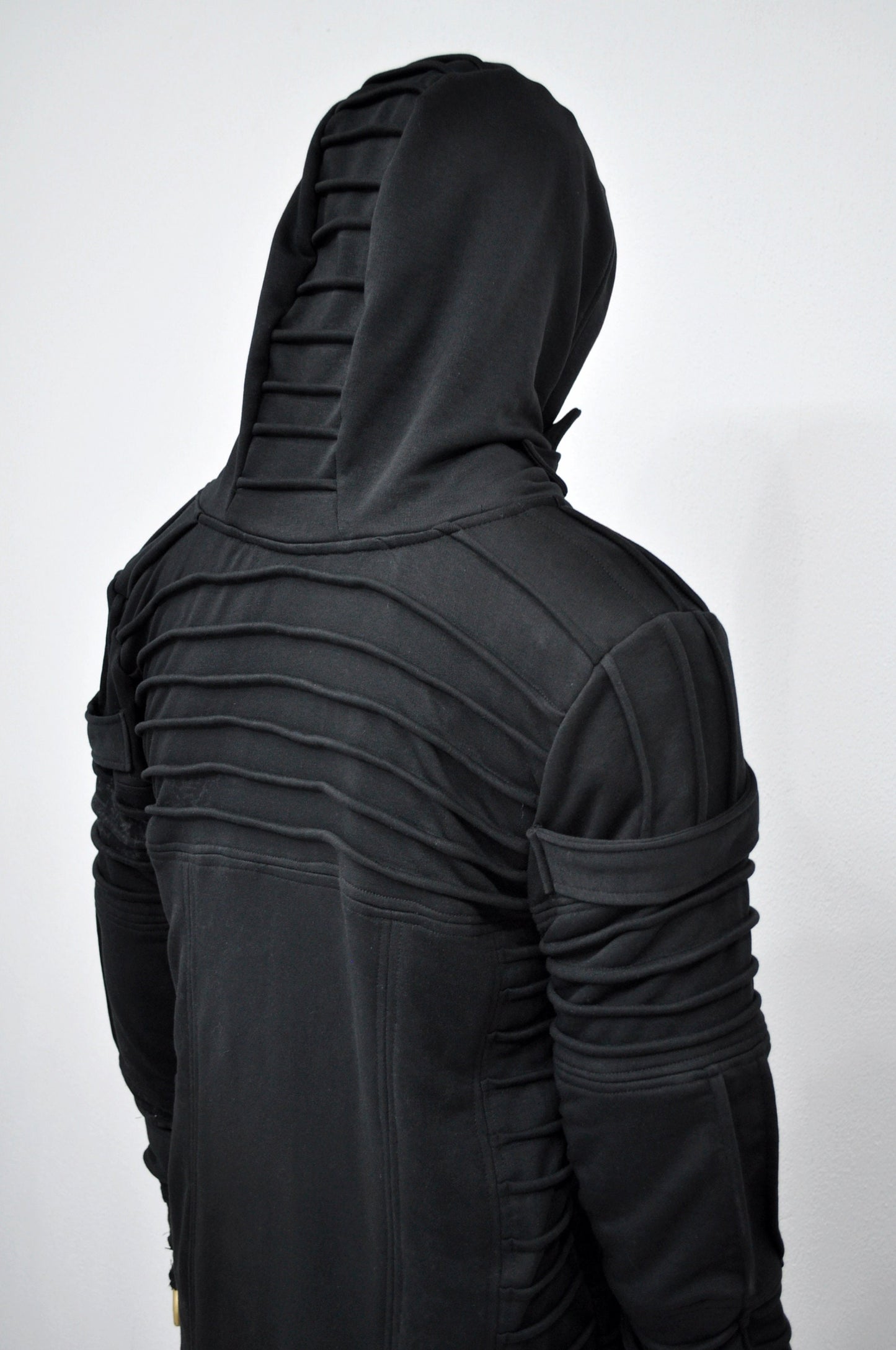 XS-8XL Men's Black Quilted Sleeves Cardigan Loose JACKET,Cyber Goth ,Long Asymmetric Cosplay, Futuristic- Post Apocalyptic Dystopian- BB0122