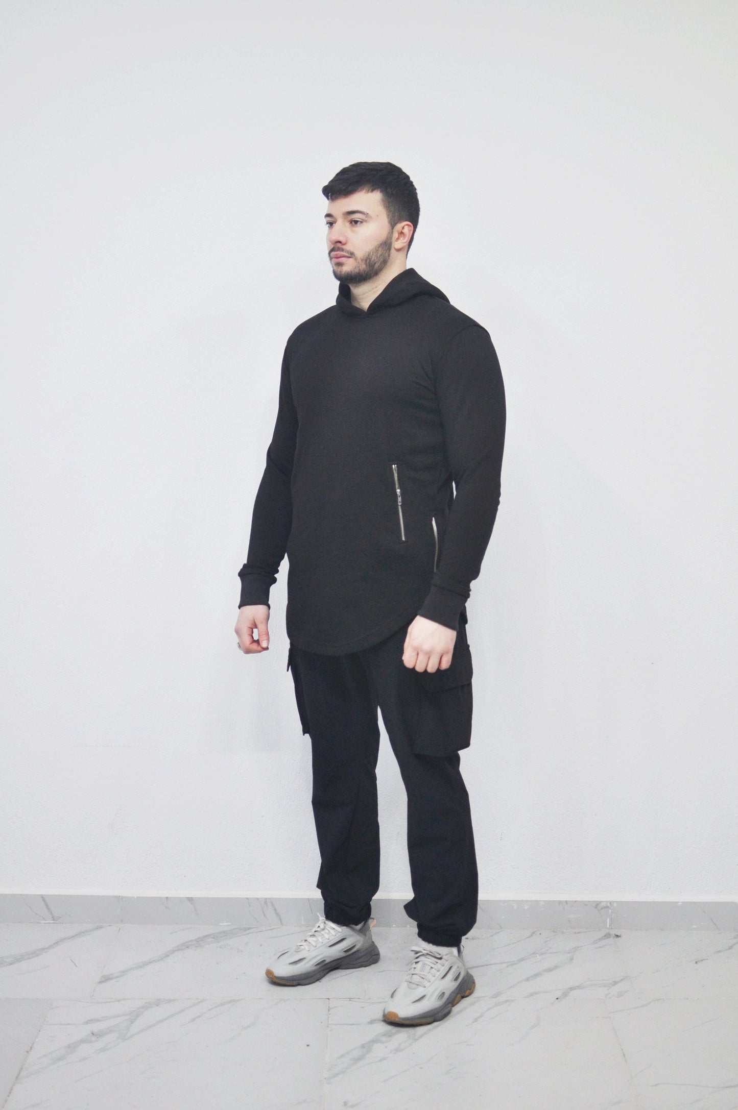 XS - 8XL Men's Asymmetric Zip-up Sides and Pockets Curved Hem Hooded Fitted HoodieTop,Steampunk Cyberpunk Gothic,Fleece Streetwear-BB0145