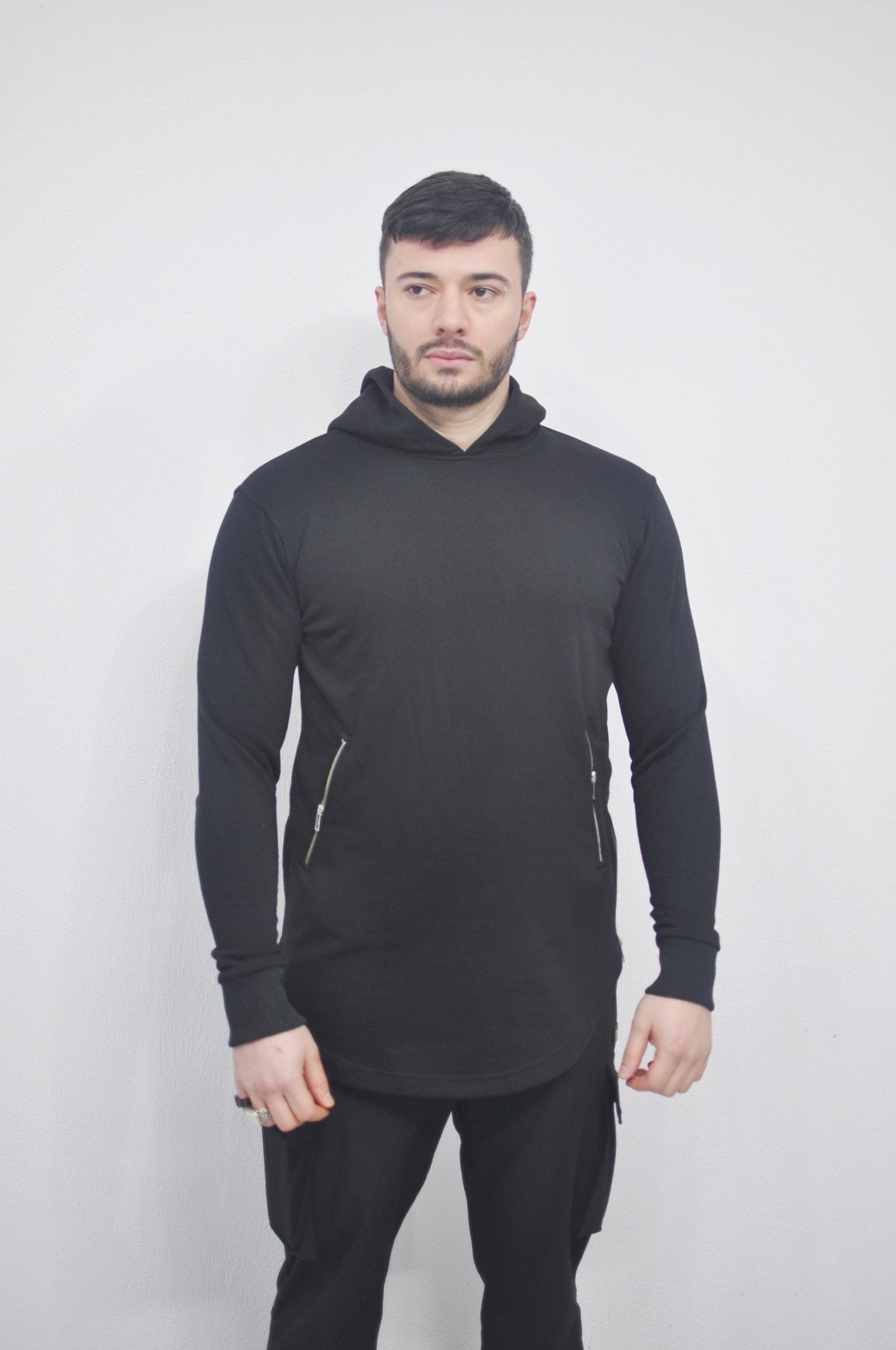 XS - 8XL Men's Asymmetric Zip-up Sides and Pockets Curved Hem Hooded Fitted HoodieTop,Steampunk Cyberpunk Gothic,Fleece Streetwear-BB0145