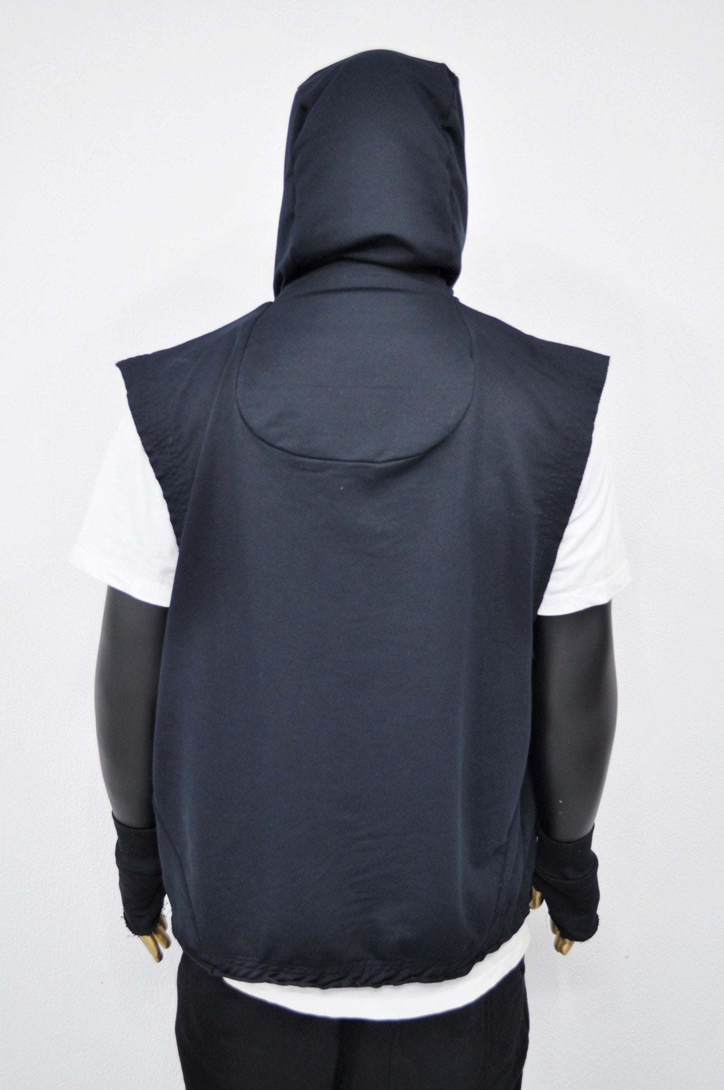 XS-8XL Men's Panel Hooded Tanktop, Raw Edges Adjusters Zip-up Hood and Collar,Streetwear Vest Hooded / Cyber Streetwear Assassin - BB0133
