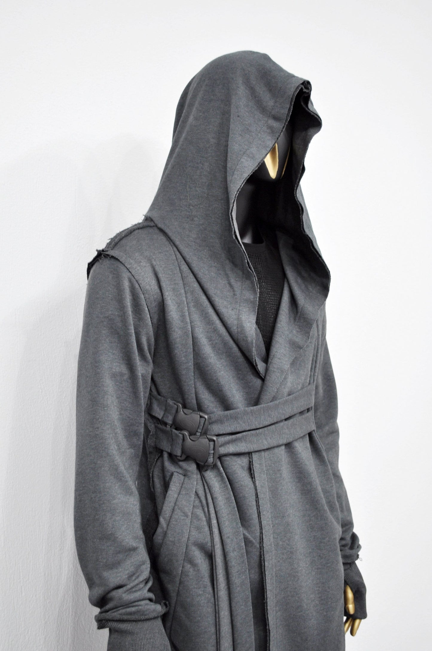 XS-8XL Men's Creed GiantHood Asymetric Cardigan JACKET Hoodie,Ashassin SteamPunk Thumb Hole,Kimono Futuristic-Apocalyptic Dystopian-BB0102