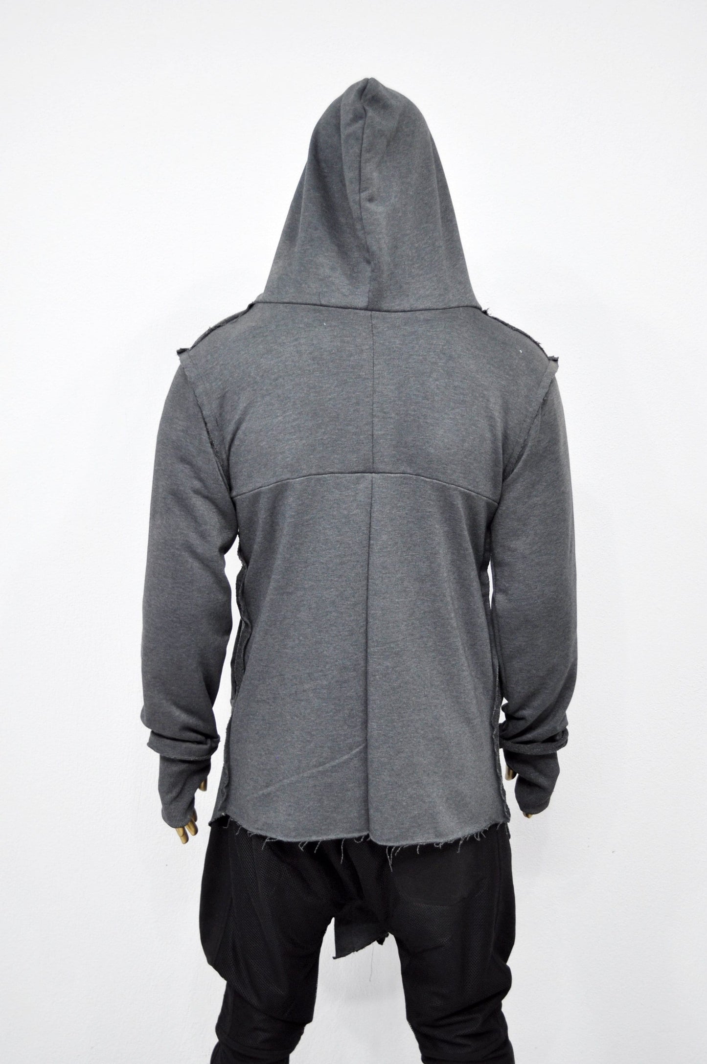 XS-8XL Men's Creed GiantHood Asymetric Cardigan JACKET Hoodie,Ashassin SteamPunk Thumb Hole,Kimono Futuristic-Apocalyptic Dystopian-BB0102