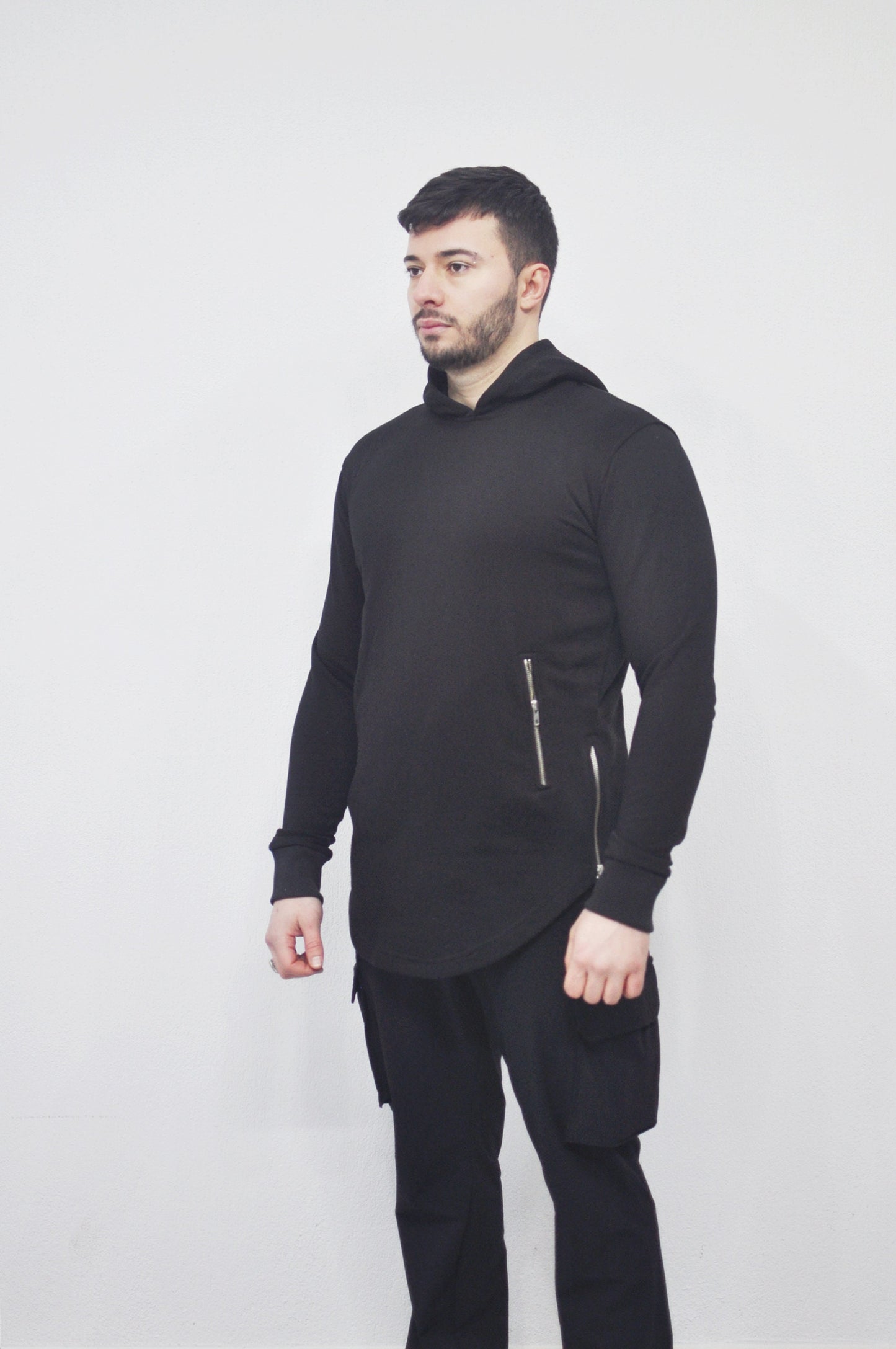 XS - 8XL Men's Asymmetric Zip-up Sides and Pockets Curved Hem Hooded Fitted HoodieTop,Steampunk Cyberpunk Gothic,Fleece Streetwear-BB0145