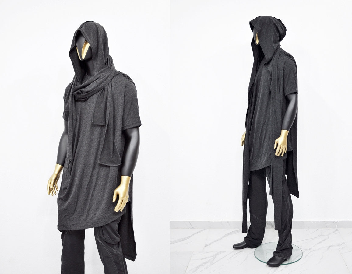 Adult Extra LONG Scarf, Gray Cowl Shawl Hooded Mens