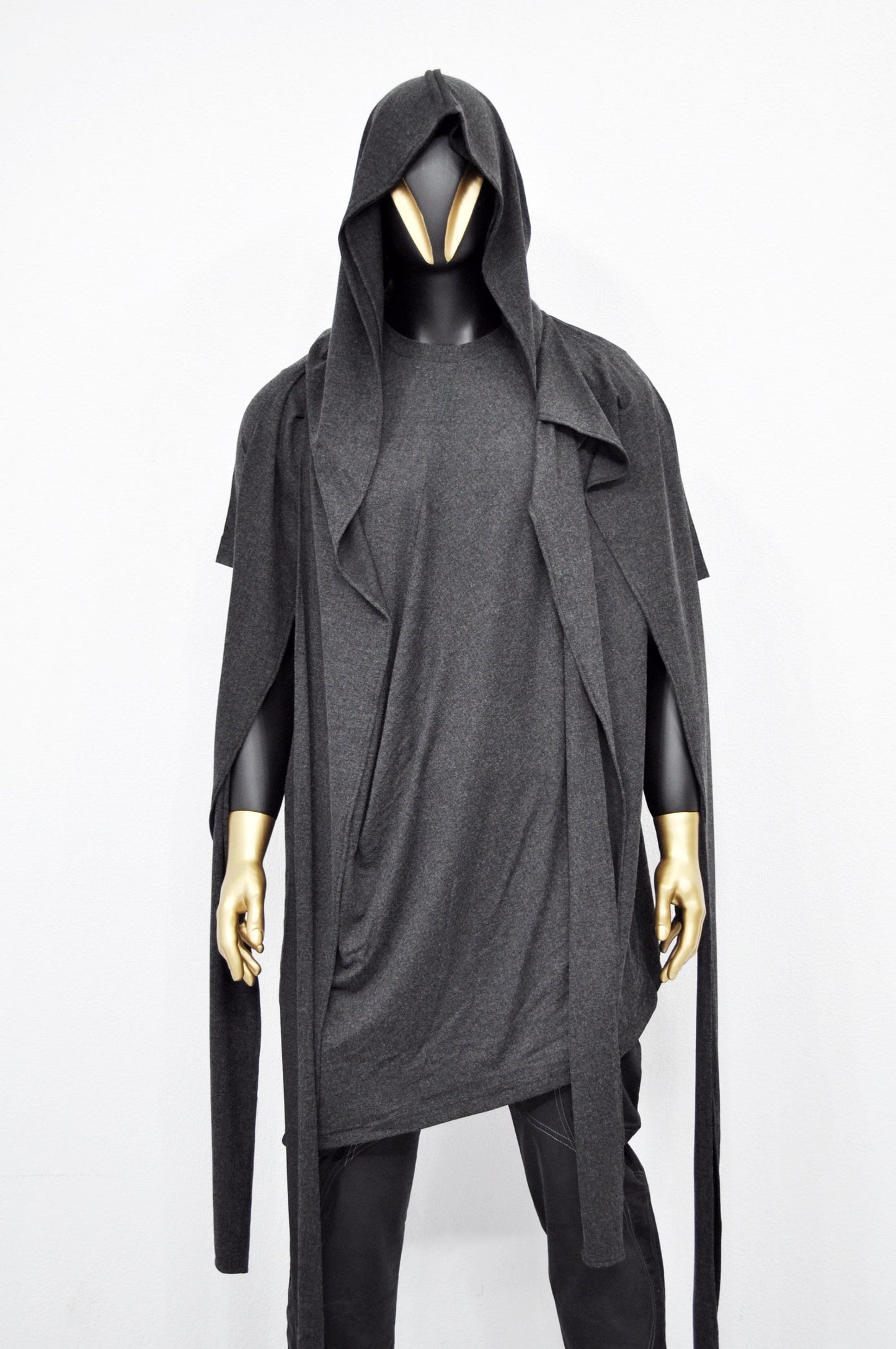 Adult Extra LONG Scarf, Gray Cowl Shawl Hooded Mens