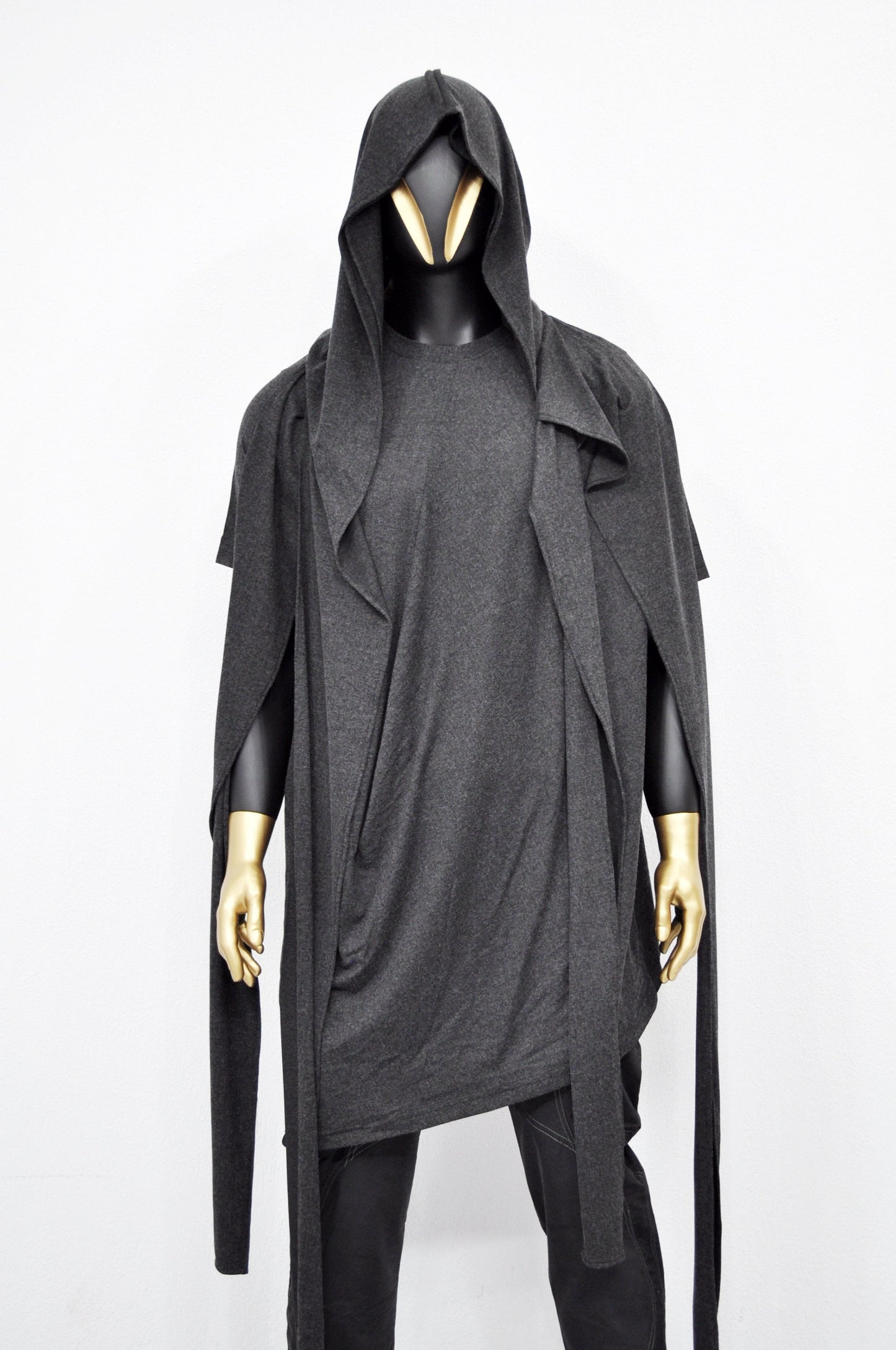 Adult Extra LONG Scarf, Gray Cowl Shawl Hooded Mens