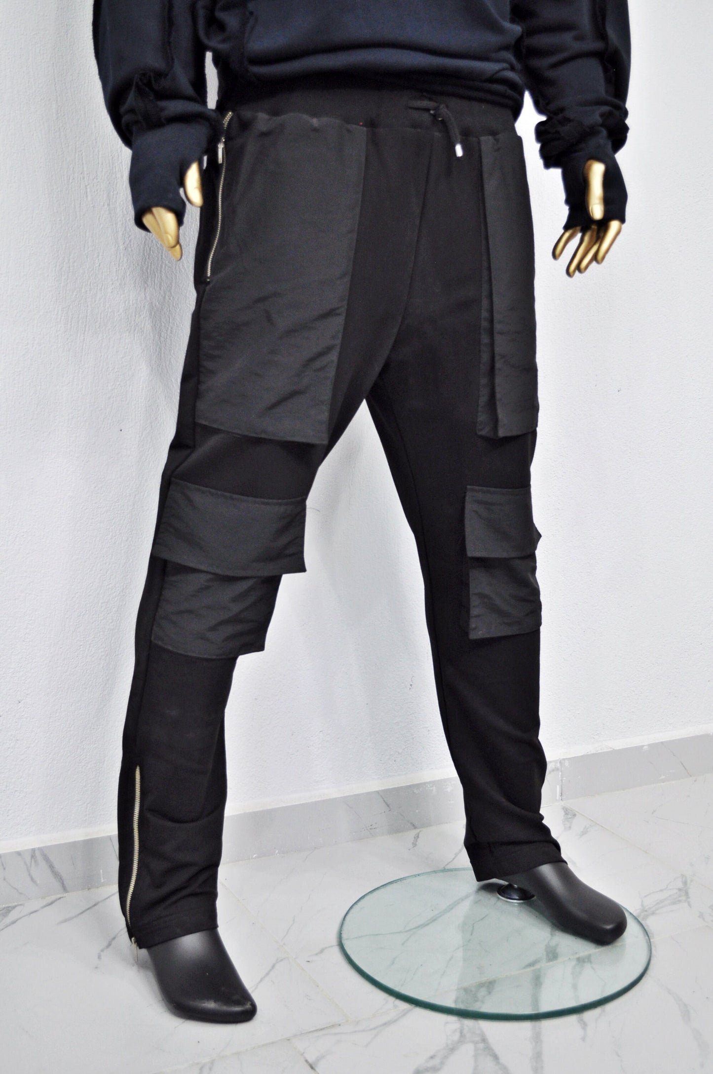 XS - 8XL Men's Drop Crotch Multi Twill Pocket Cargo Baggy Pant,Harem Jogger,Relaxed Sweatpants,Slim Fit Zip Tappered,Streetwear -BB226