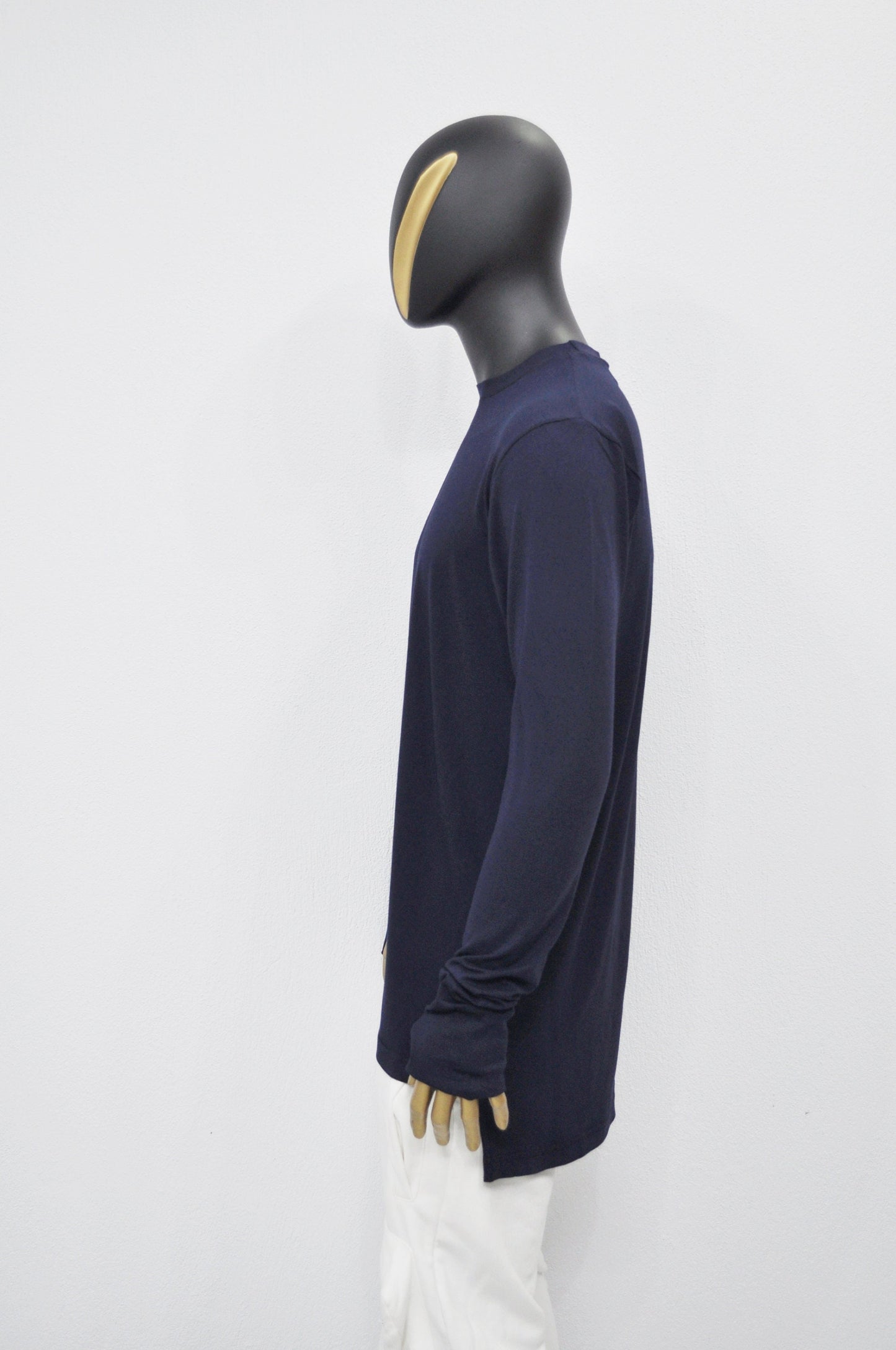 XS-8XL Men's Navy Side Slit Extended Long Sleeve T-shirt,Wide Neck Capsule Collection,Elongated Thumb Hole Cuffs Neon,Streetwear Shirt-BB422