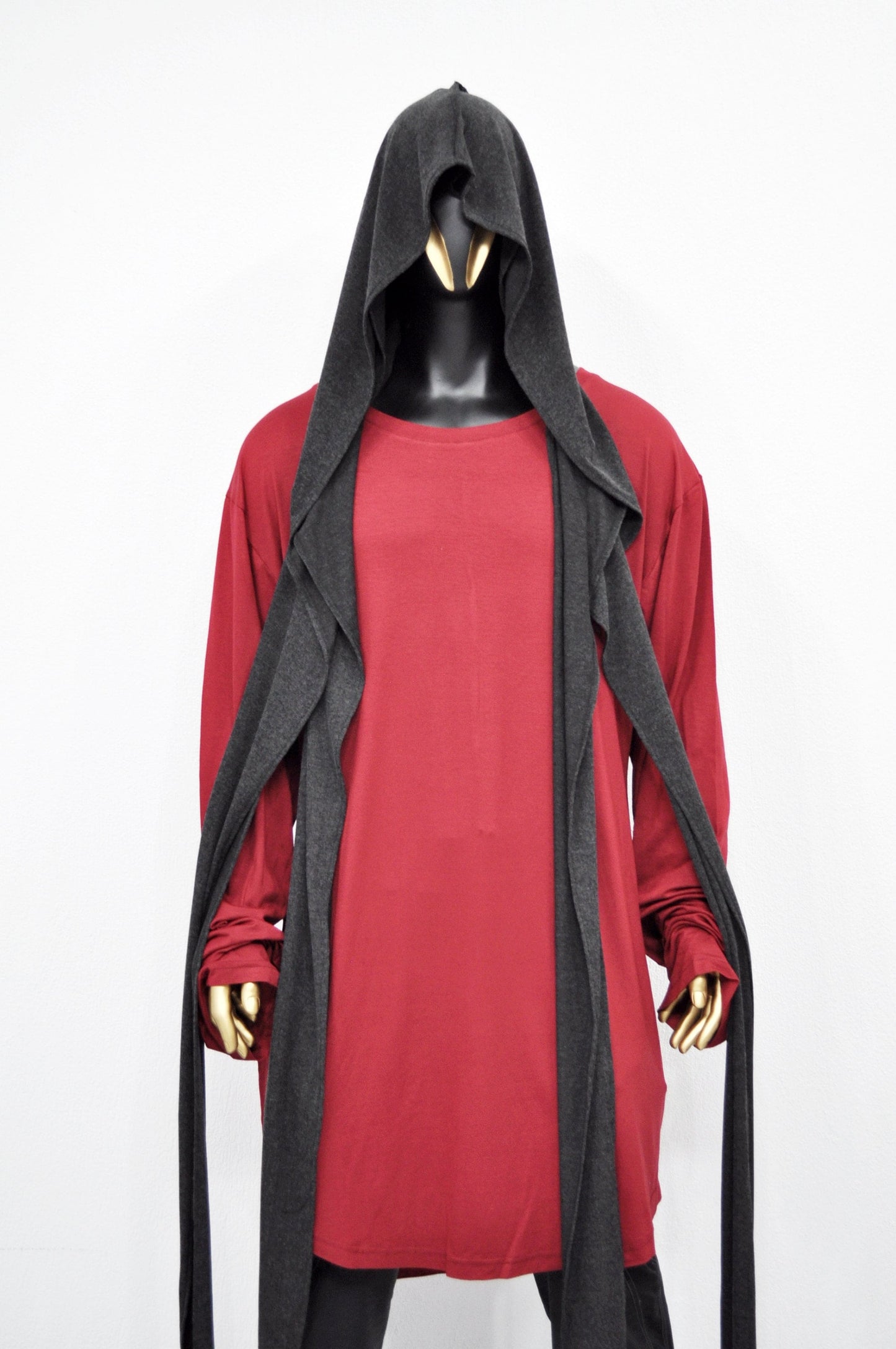 Adult Extra LONG Scarf, Gray Cowl Shawl Hooded Mens