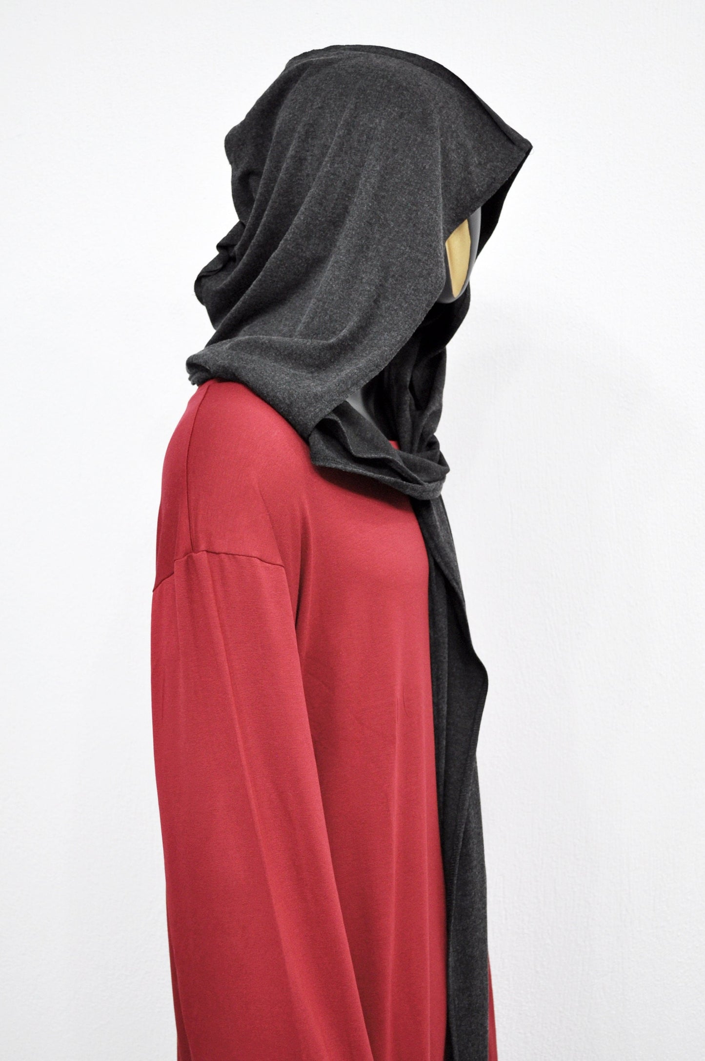 Adult Extra LONG Scarf, Gray Cowl Shawl Hooded Mens