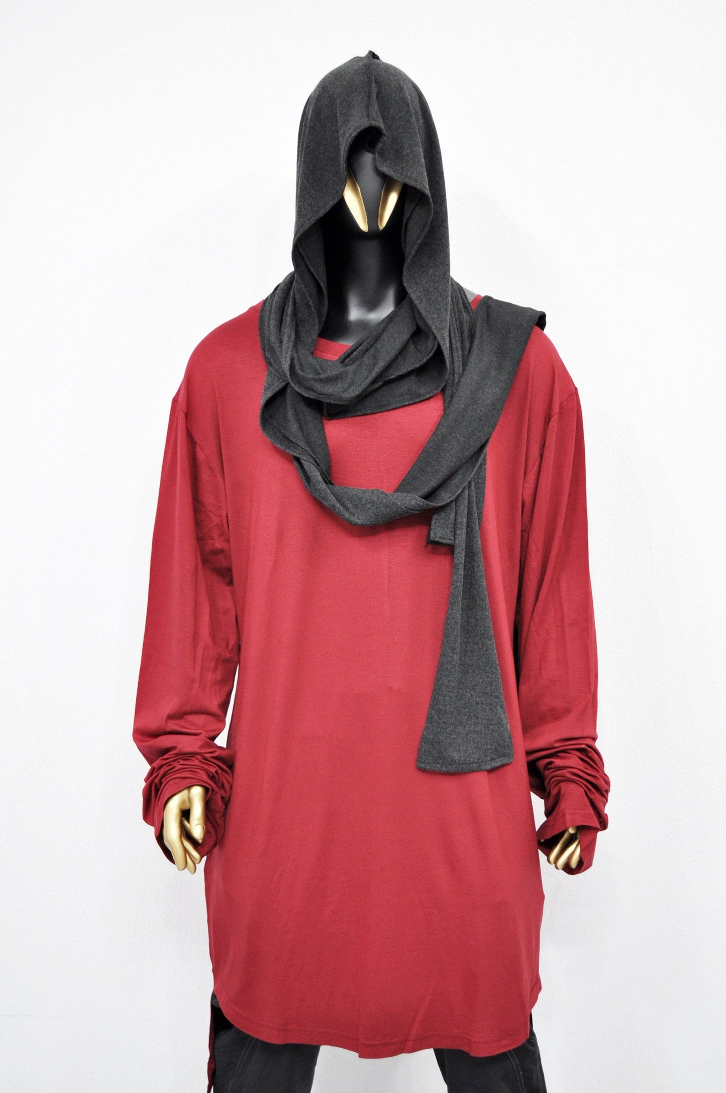 Adult Extra LONG Scarf, Gray Cowl Shawl Hooded Mens