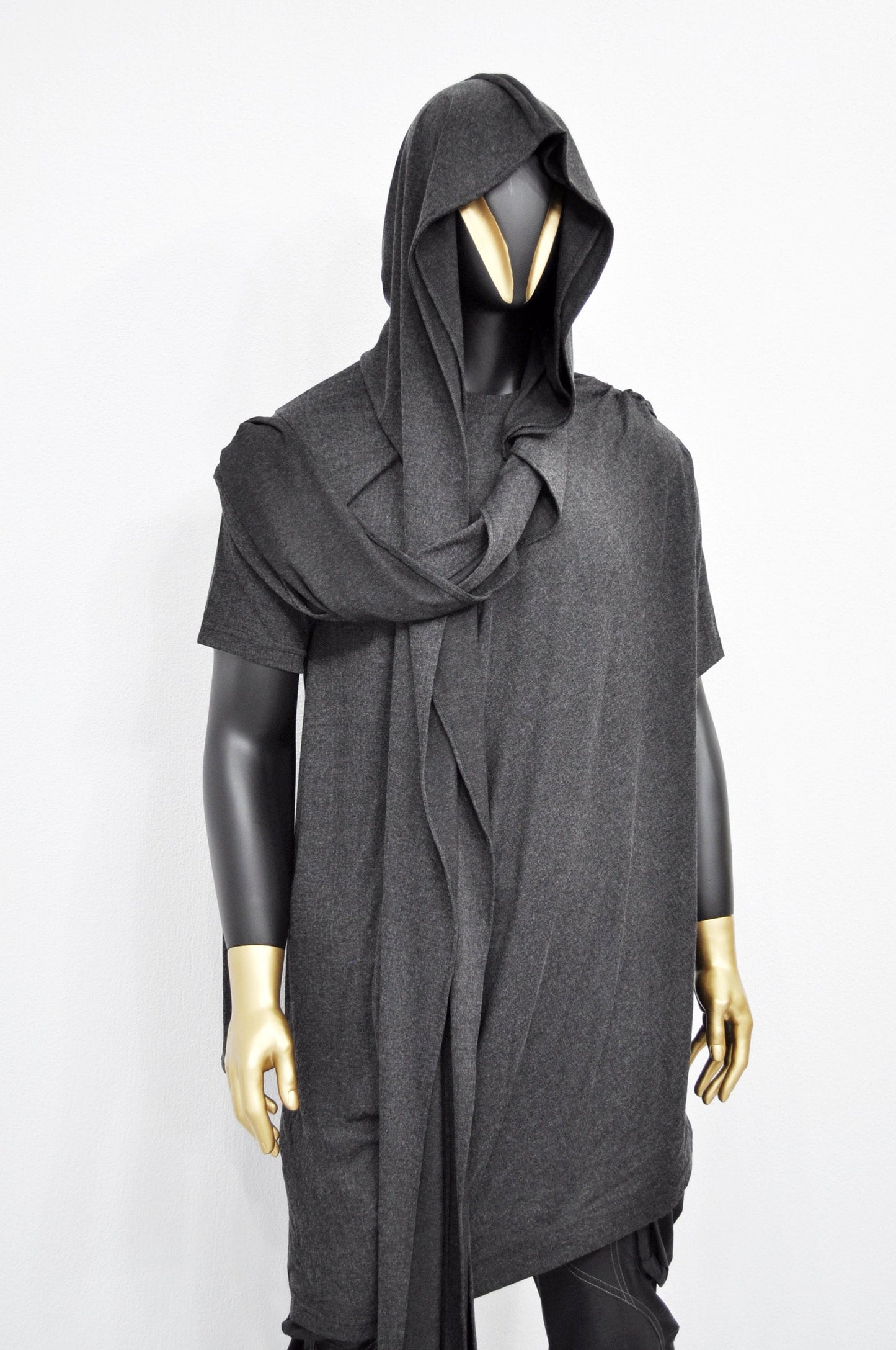 Adult Extra LONG Scarf, Gray Cowl Shawl Hooded Mens