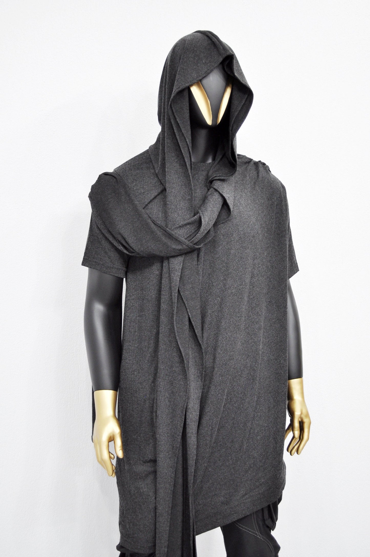 Adult Extra LONG Scarf, Gray Cowl Shawl Hooded Mens