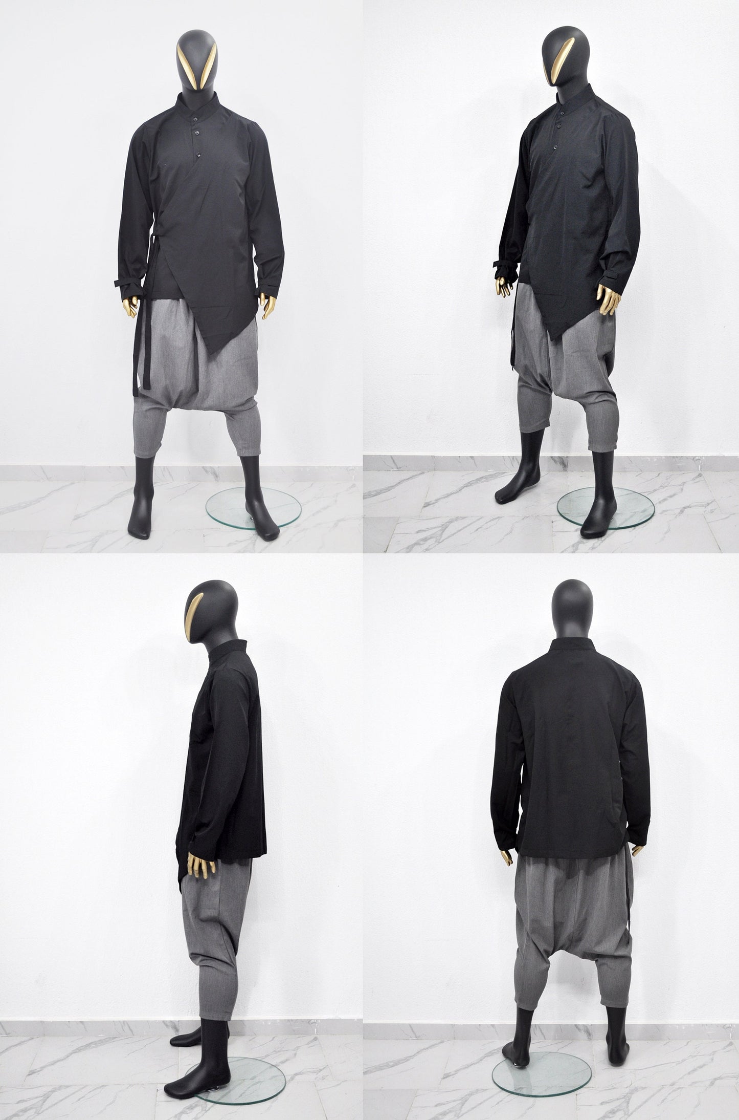 XS - 8XL Men's Kimono Shirt,Streetwear Harem Wrap Top,Asymmetrical Blouse, Avant Garde Long Sleeve Shirt,Futuristic Clothing-BB864