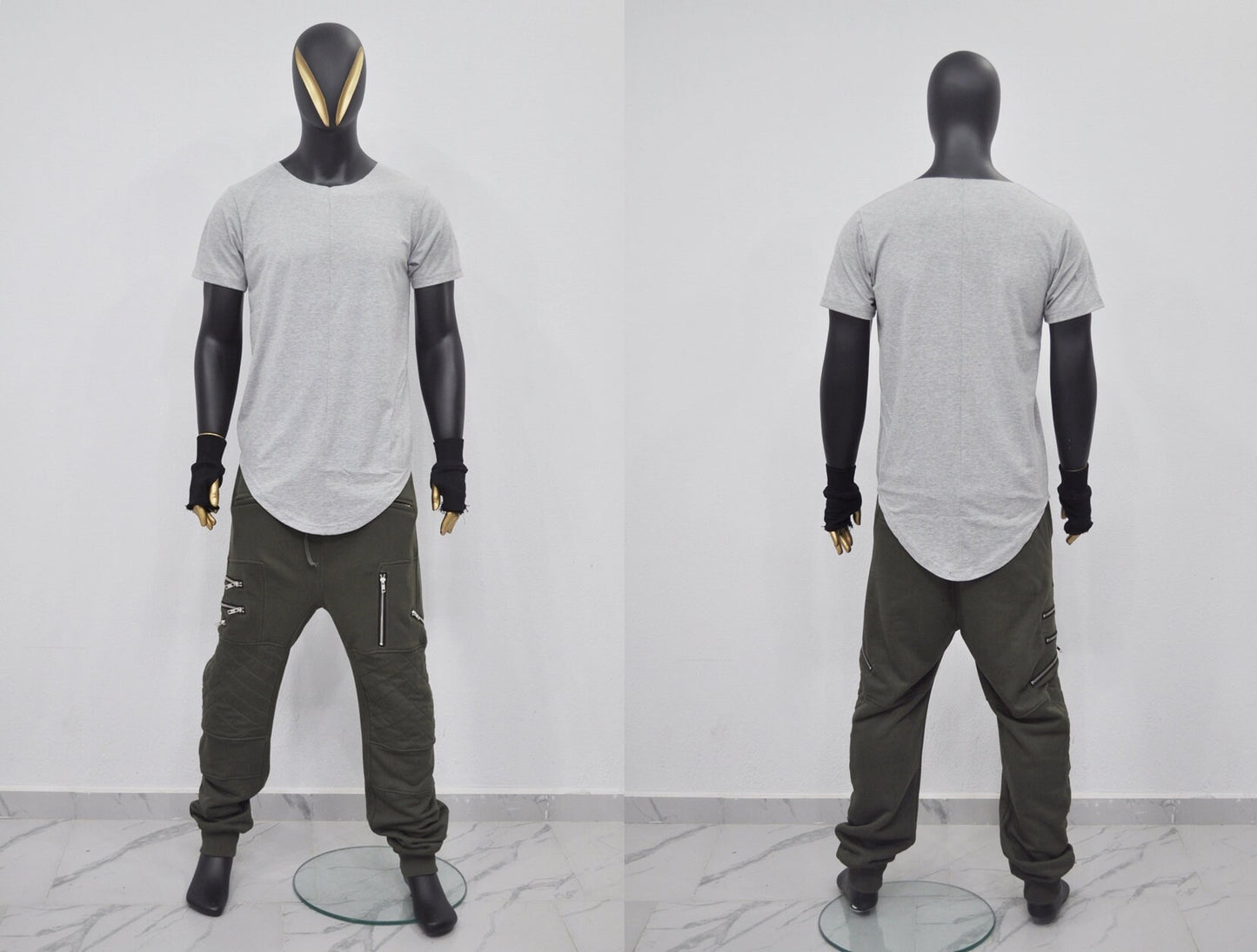XS-8XL Men's Raw Wide Neck Rear Back ,Viscose Cotton Short Sleeve Lengthen Extended Oval Tee Tshirt/Techwear Streetwear Shirt SS2024-BB499