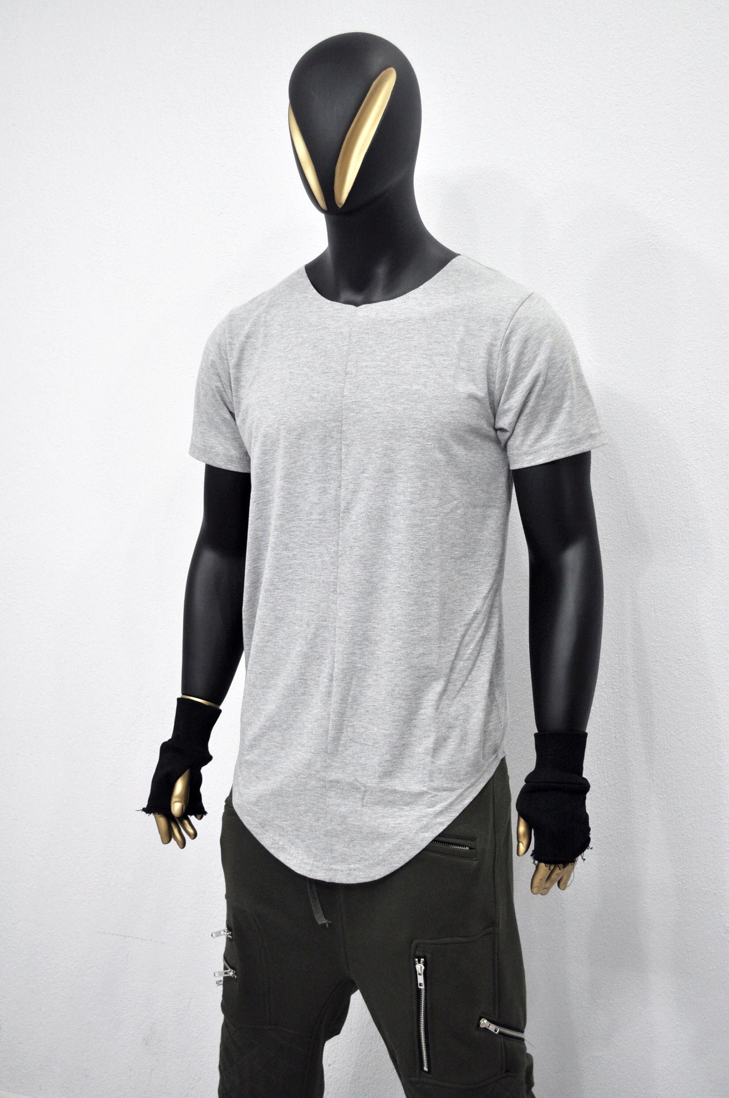 XS-8XL Men's Raw Wide Neck Rear Back ,Viscose Cotton Short Sleeve Lengthen Extended Oval Tee Tshirt/Techwear Streetwear Shirt SS2024-BB499