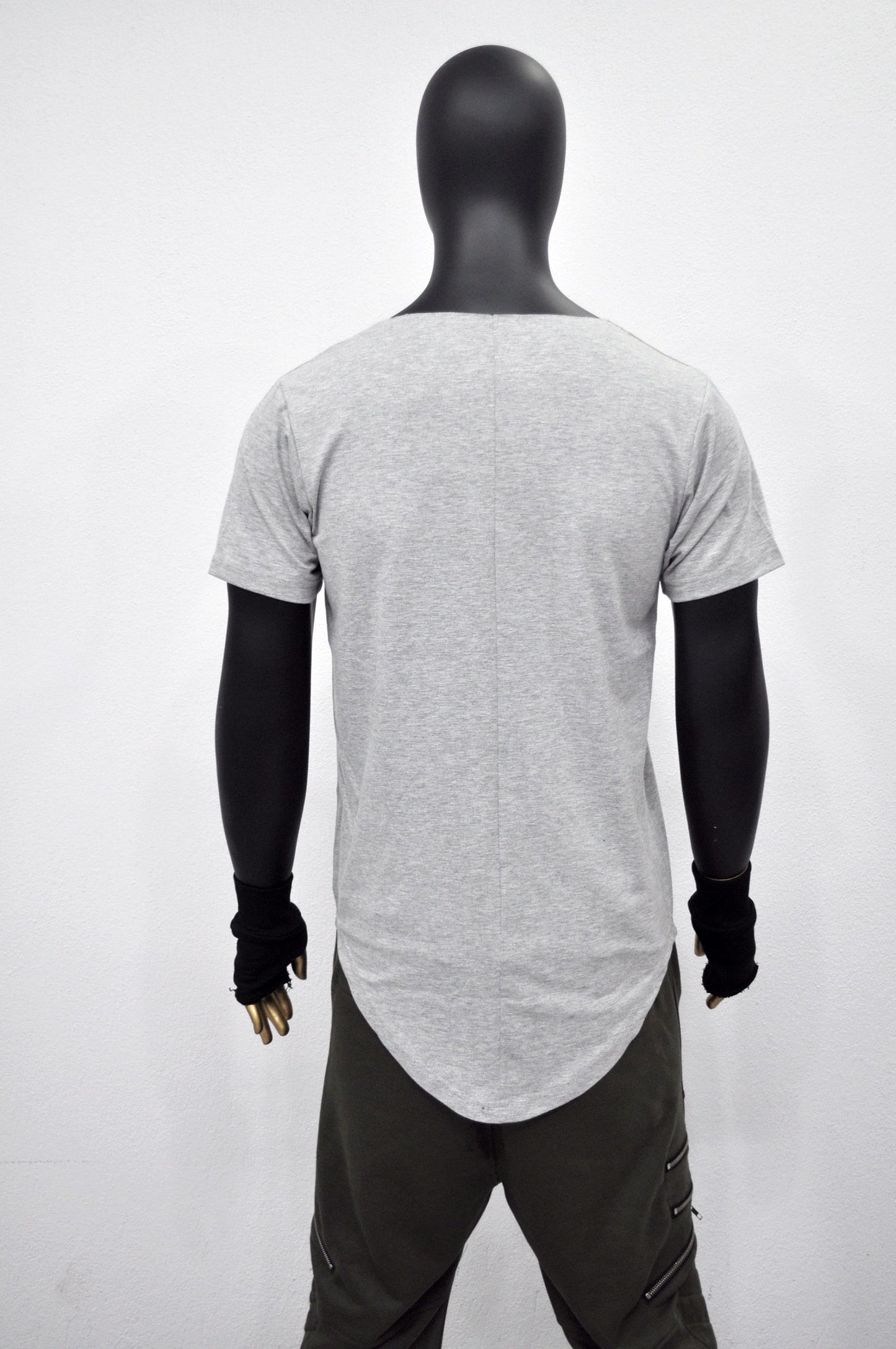 XS-8XL Men's Raw Wide Neck Rear Back ,Viscose Cotton Short Sleeve Lengthen Extended Oval Tee Tshirt/Techwear Streetwear Shirt SS2024-BB499