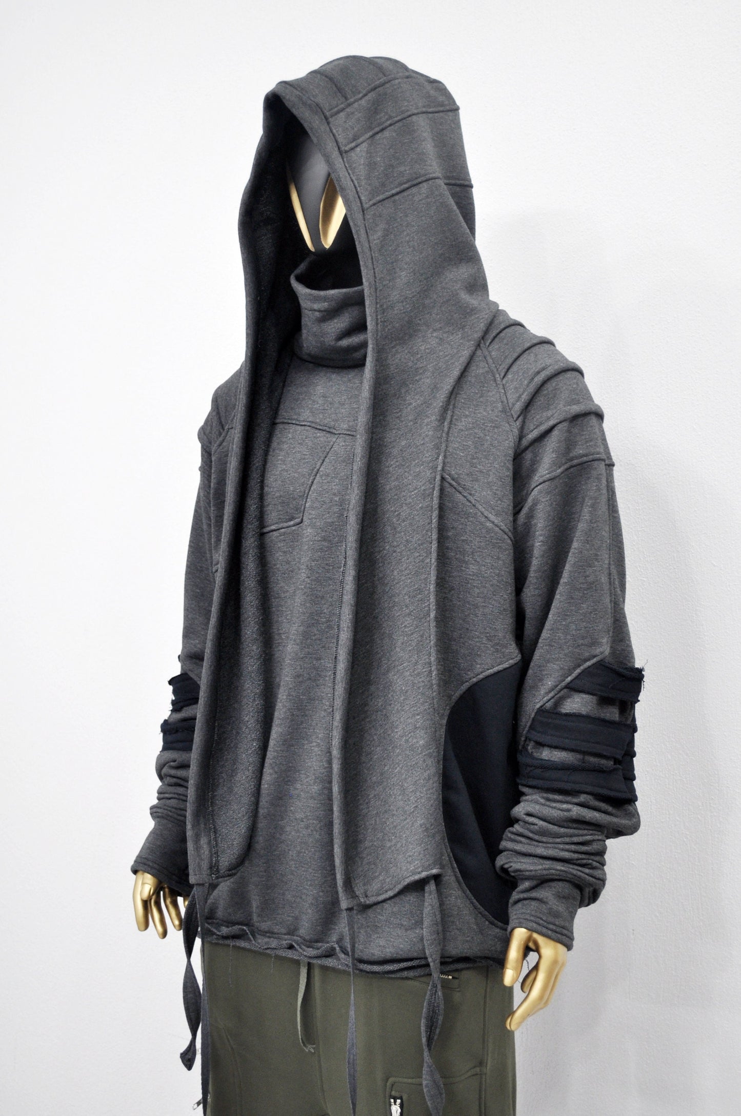 XS-8XL Washed Look Distressed Scarf Oversize Hood,High Neck Pullover,Ninja Mask Assassin,Steampunk Burning Man Designer Fashion -BB0157