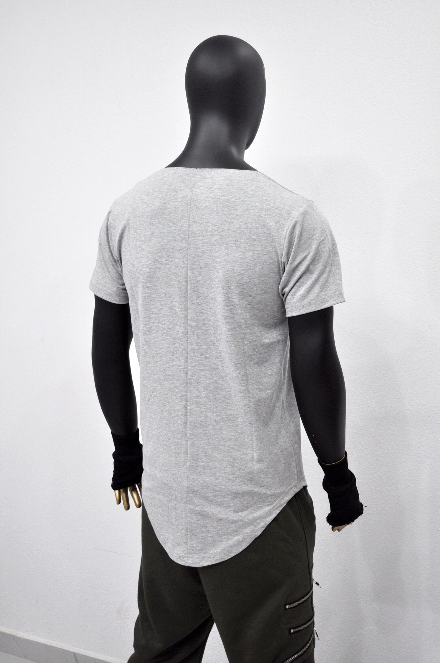 XS-8XL Men's Raw Wide Neck Rear Back ,Viscose Cotton Short Sleeve Lengthen Extended Oval Tee Tshirt/Techwear Streetwear Shirt SS2024-BB499