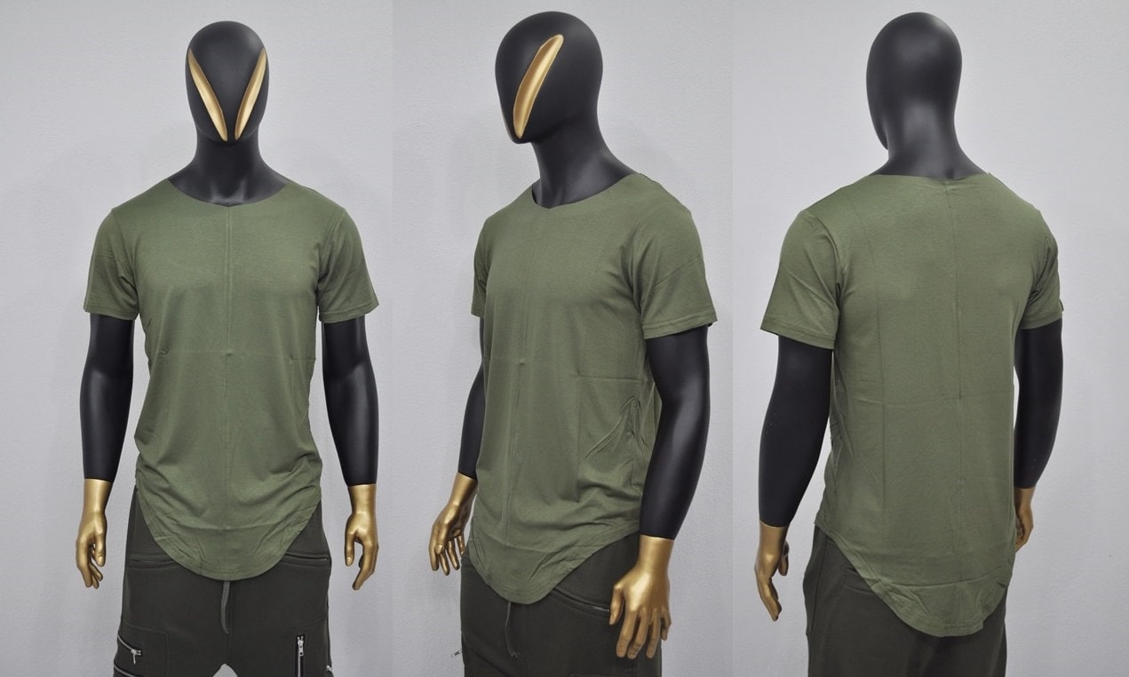 XS-8XL Men's Raw Wide Neck Rear Back ,Viscose Cotton Short Sleeve Lengthen Extended Oval Tee Tshirt/Techwear Streetwear Shirt SS2024-BB499