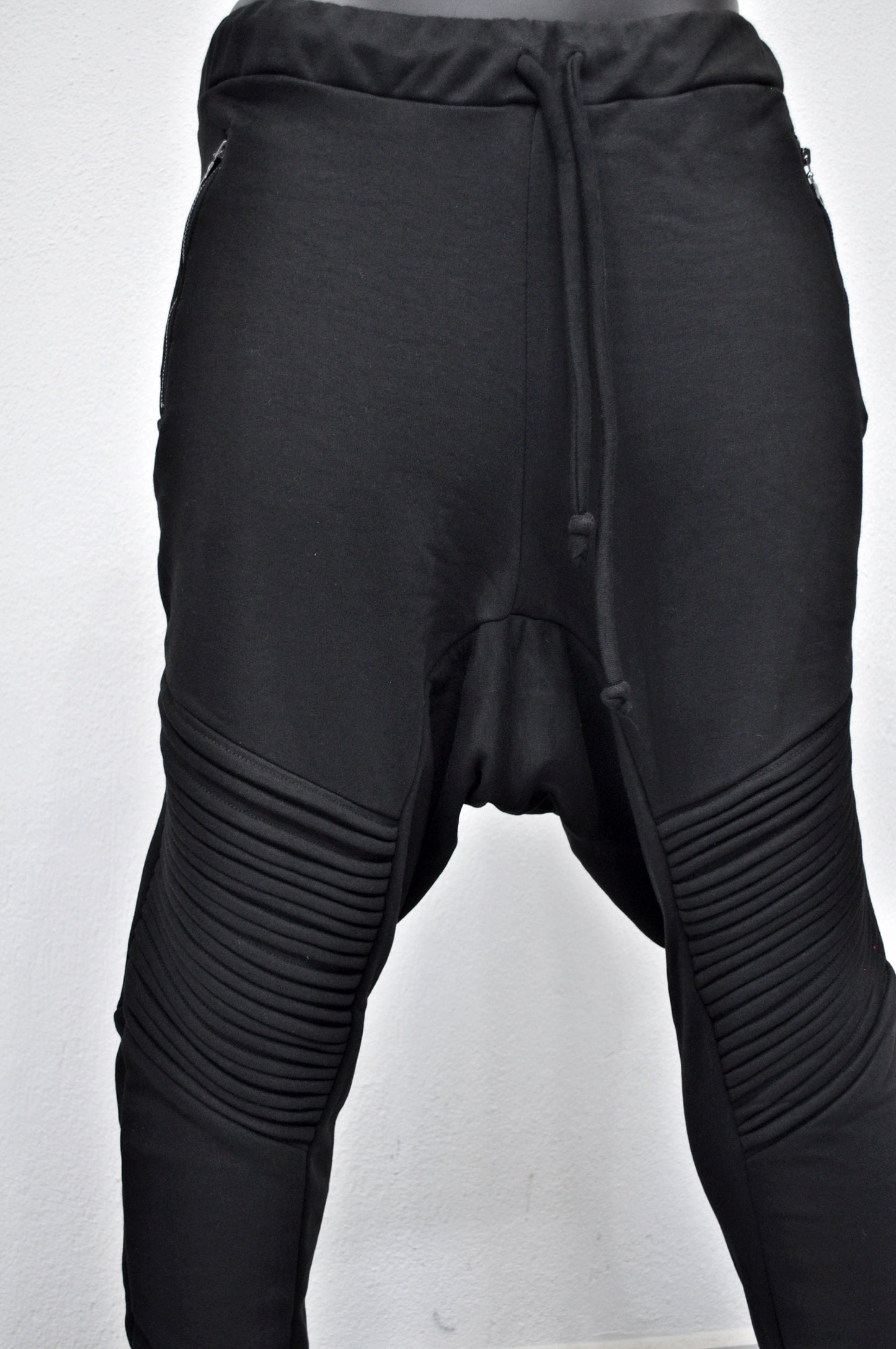 XS-8XL Men's Moto Biker Jogger,Elastic Waist,Zip Pockets,Slim-Fit Quilted Knee,Low Crotch Tappered Harem Relaxed Sweatpant,,Steampunk-BB223