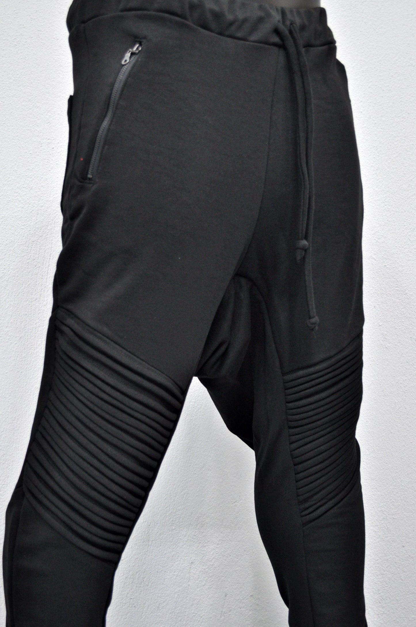XS-8XL Men's Moto Biker Jogger,Elastic Waist,Zip Pockets,Slim-Fit Quilted Knee,Low Crotch Tappered Harem Relaxed Sweatpant,,Steampunk-BB223