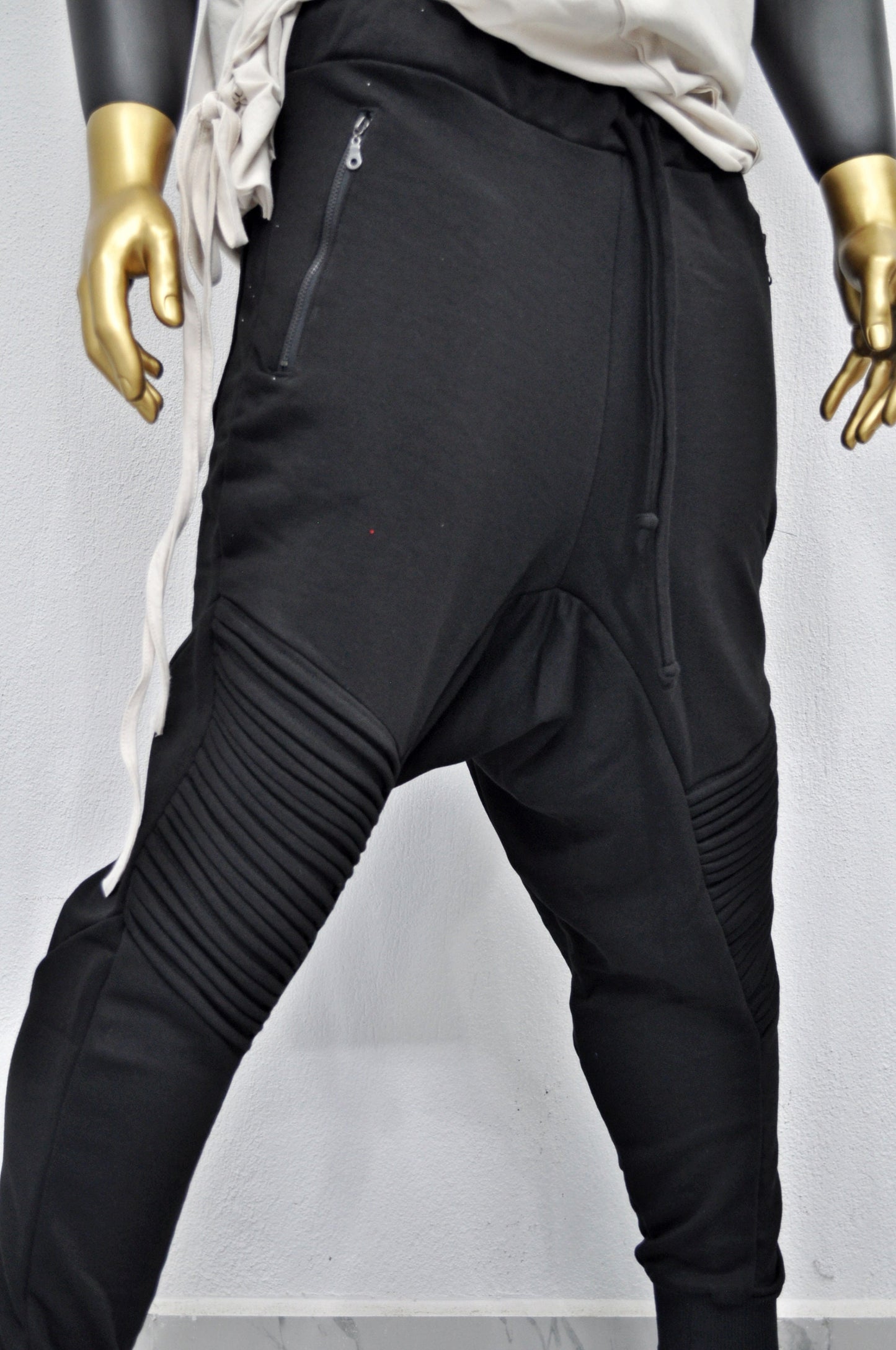 XS-8XL Men's Moto Biker Jogger,Elastic Waist,Zip Pockets,Slim-Fit Quilted Knee,Low Crotch Tappered Harem Relaxed Sweatpant,,Steampunk-BB223