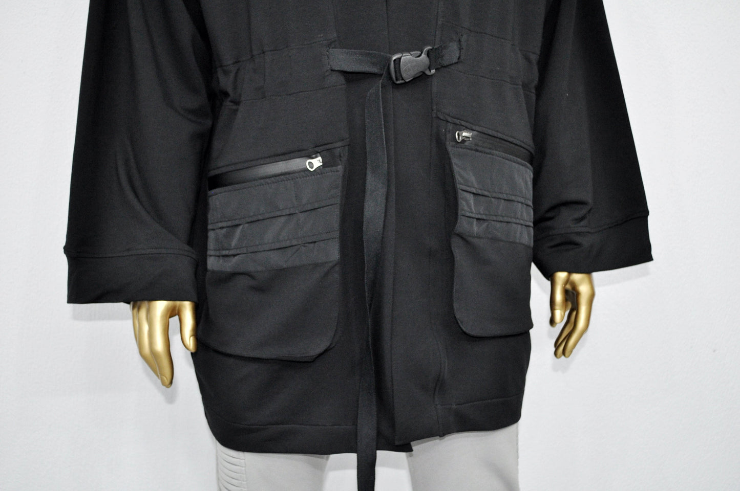 XS-8XL Functional Japanese Kimono Cardigan for Men JACKET,Techwear,Dark Wind Ninja Robe,Essentials Black Design 3/4 Sleeve,Futuristic-BB0158