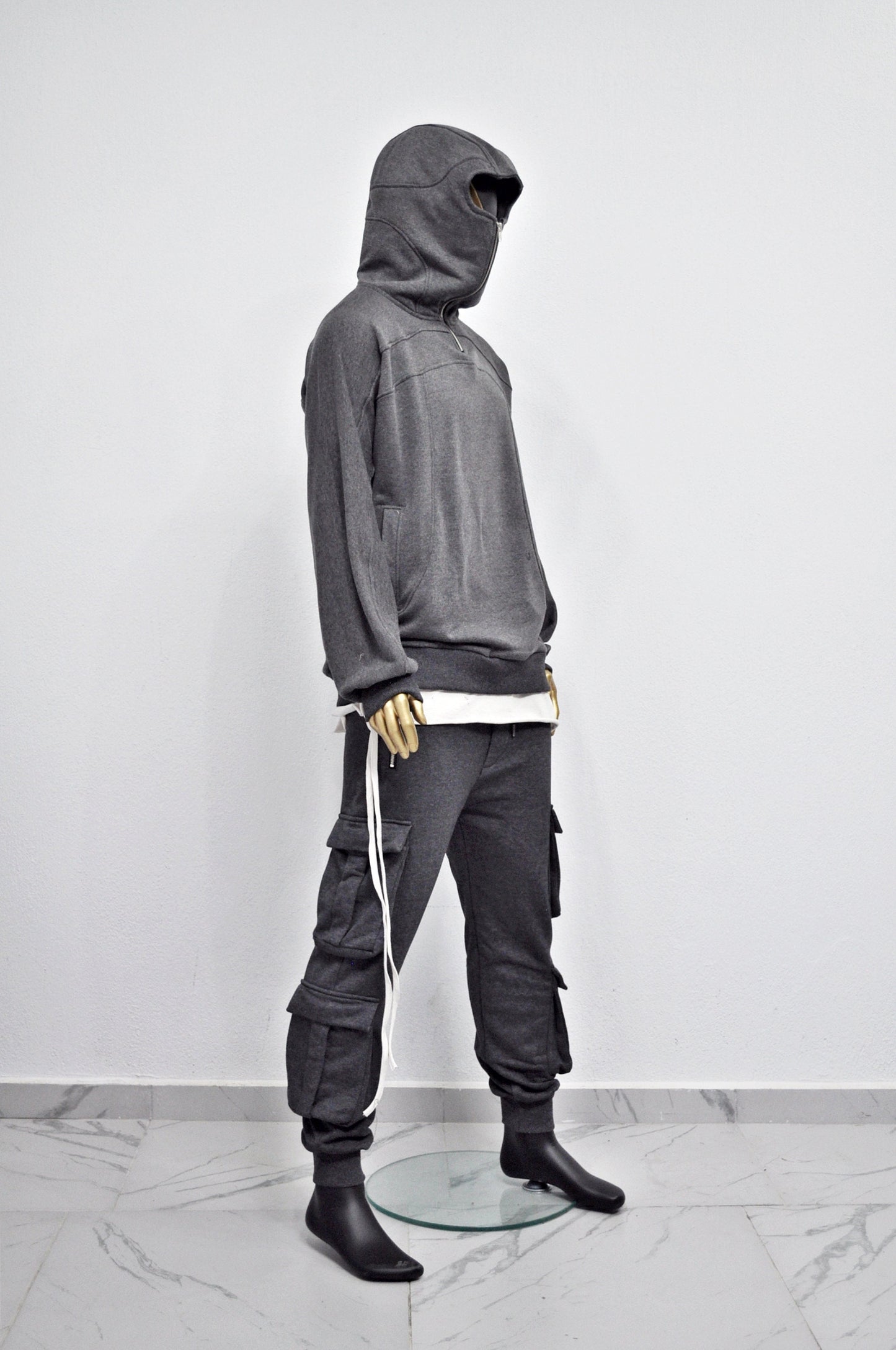 XS-8XL Men's High Quality Asid Wash Look Oversized Hooded Sweatshirt,Half Covering Face Zipper Ashassin ,Cyber Anarchy Burning Man-BB0164