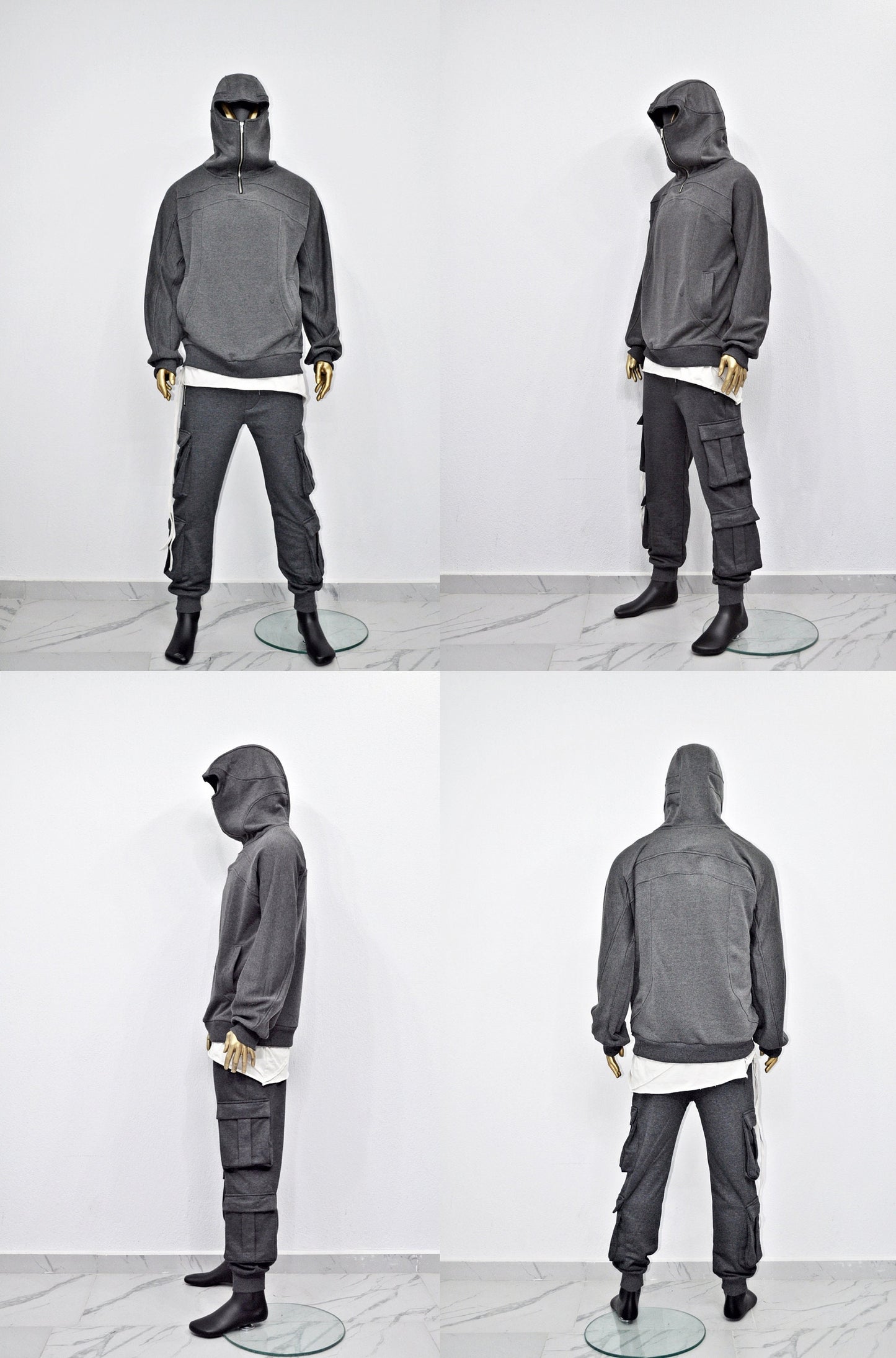 XS-8XL Men's High Quality Asid Wash Look Oversized Hooded Sweatshirt,Half Covering Face Zipper Ashassin ,Cyber Anarchy Burning Man-BB0164