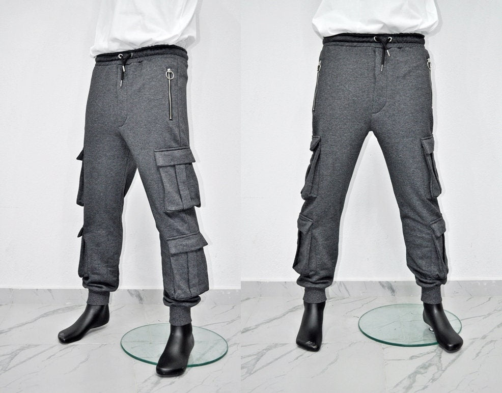 XS-8XL New Black Men's Military Cargo Pants Loose Fit Biker 3 Diognal Zipper Side Pockets Sweatpant Joggers / Tapered Fit Round Zipper-BB247