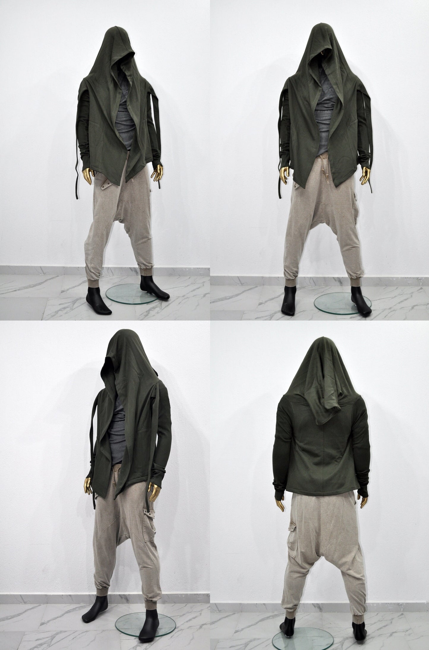 XS-8XL Cyberpunk Asymmetric Big Hooded Tie Dark Ninja Sweatshirt Shawl Pointed Hoodie ,Ashassin Cardigan,Anarchy Futuristic Burning Mn-BB111