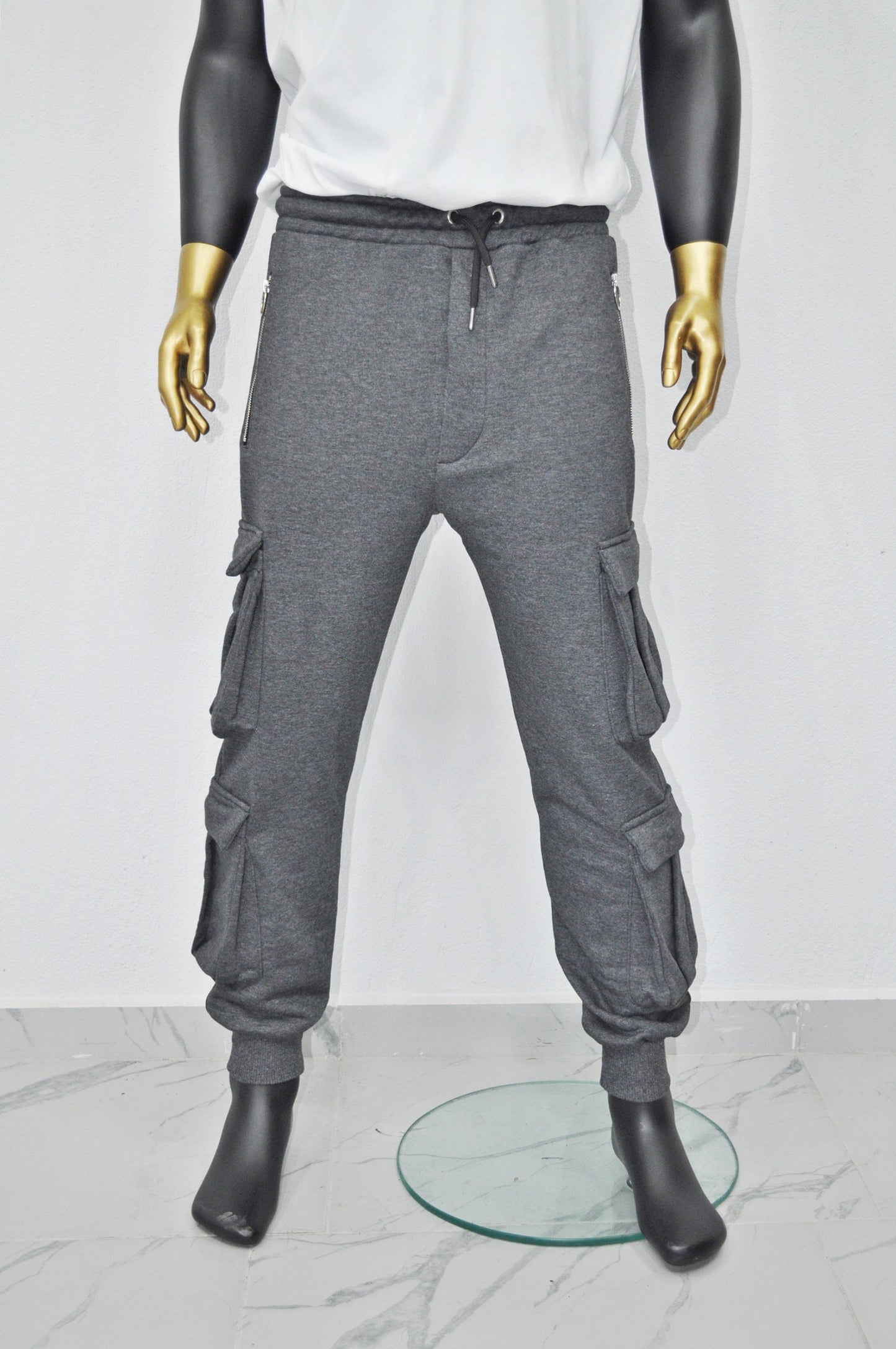 XS-8XL New Black Men's Military Cargo Pants Loose Fit Biker 3 Diognal Zipper Side Pockets Sweatpant Joggers / Tapered Fit Round Zipper-BB247