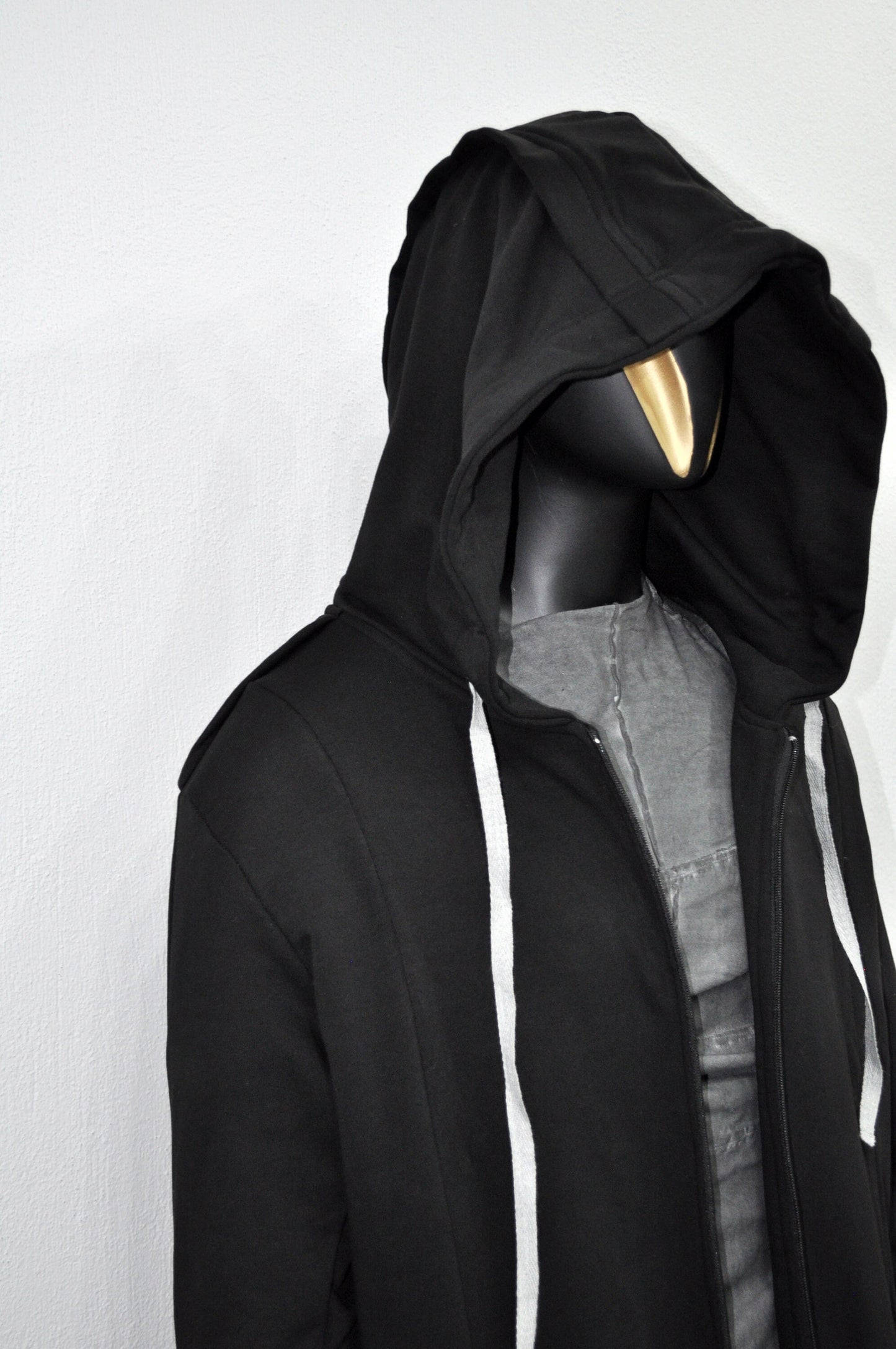 XS-8XL Men Overlong Steampunk Snake-Shaped Hooded Zip-up Hoodie Jacket,Long Sleeve Pullover,Gothic Avant Garde Cardigan,Asymmetri Punk-BB013