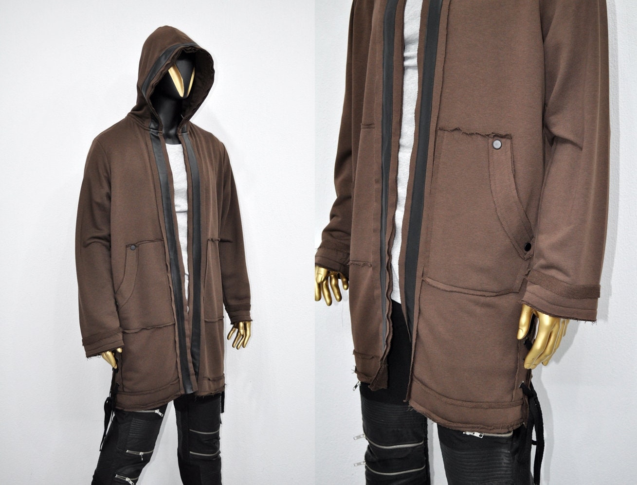 XS-8XL Oversize Hooded Loose Long Leather Trim Edge Drawstring Tied Up Baggy Cardigan,Avantgarde Timeless Blanket PLush Soft Comfort- BB0143