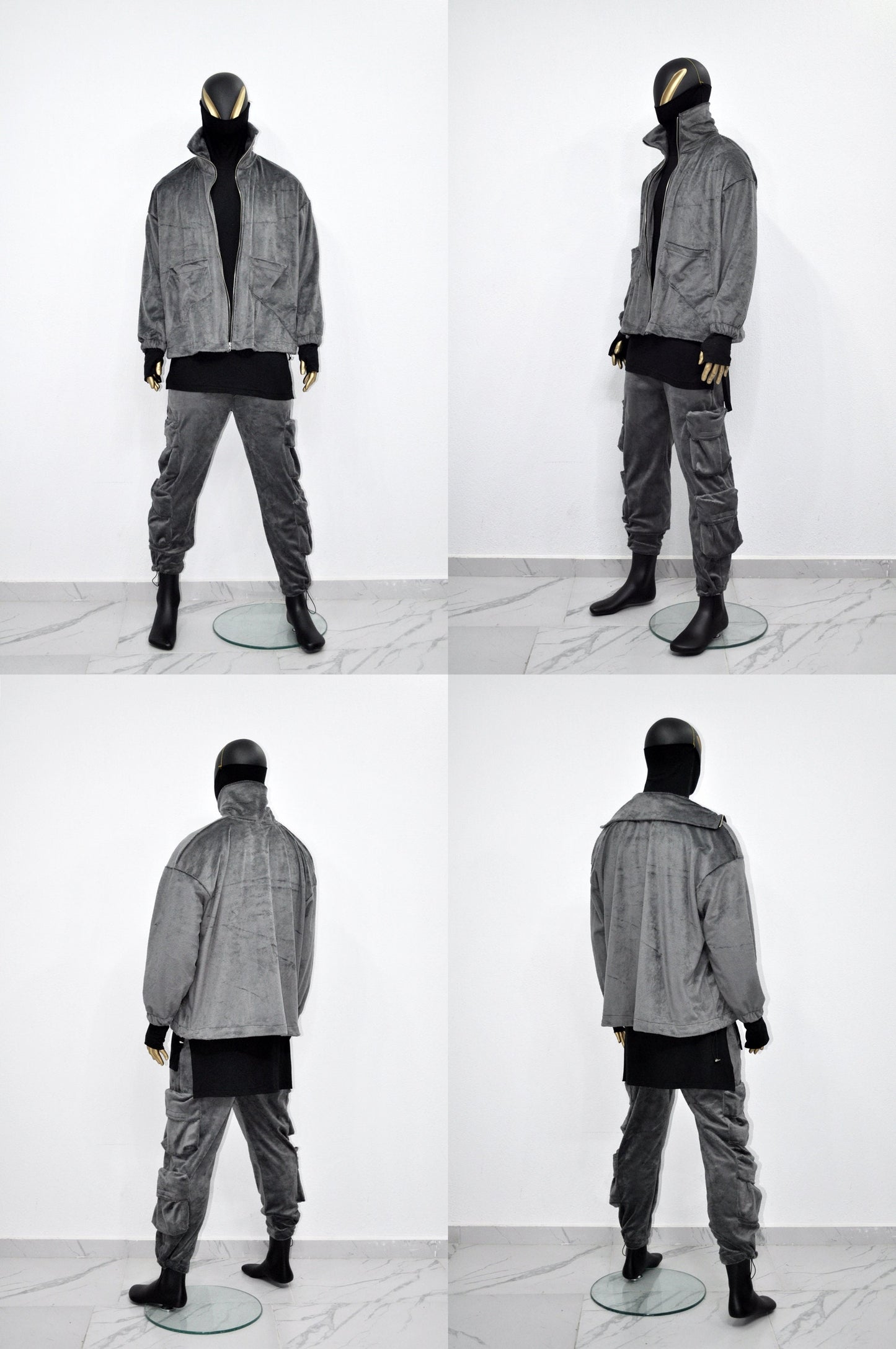 XS-8XL Winter Soft Velour Jacket, Comfort Loose Top, Asymetrical Pockets Goth Full zip Cardigan Polo High Neck Hoodie, SteamPunk -BB0171