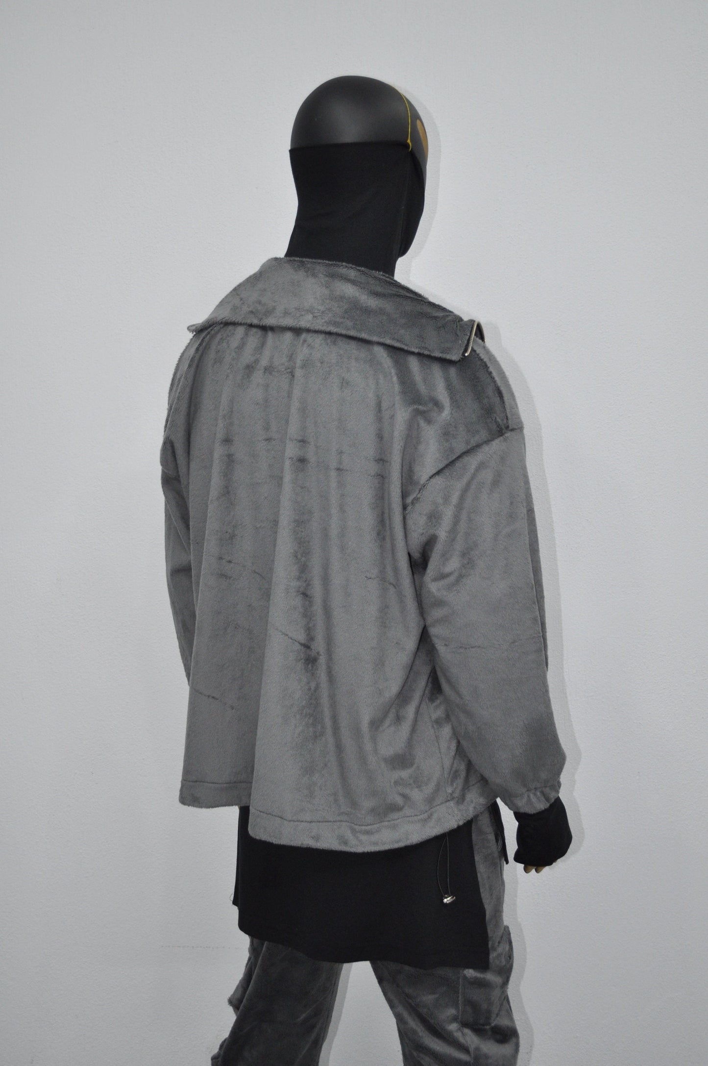 XS-8XL Winter Soft Velour Jacket, Comfort Loose Top, Asymetrical Pockets Goth Full zip Cardigan Polo High Neck Hoodie, SteamPunk -BB0171
