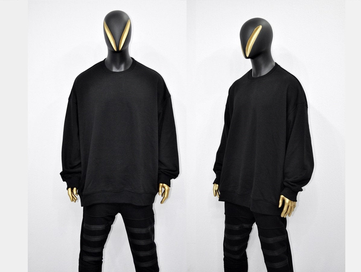 XS-8XL Crew Neck Extra Long Mega Oversize Pullover, Essentials Long Sleeve Sweatshirt Tunic,Goth, Asymmetric Hem Loose Cozy Top- BB172