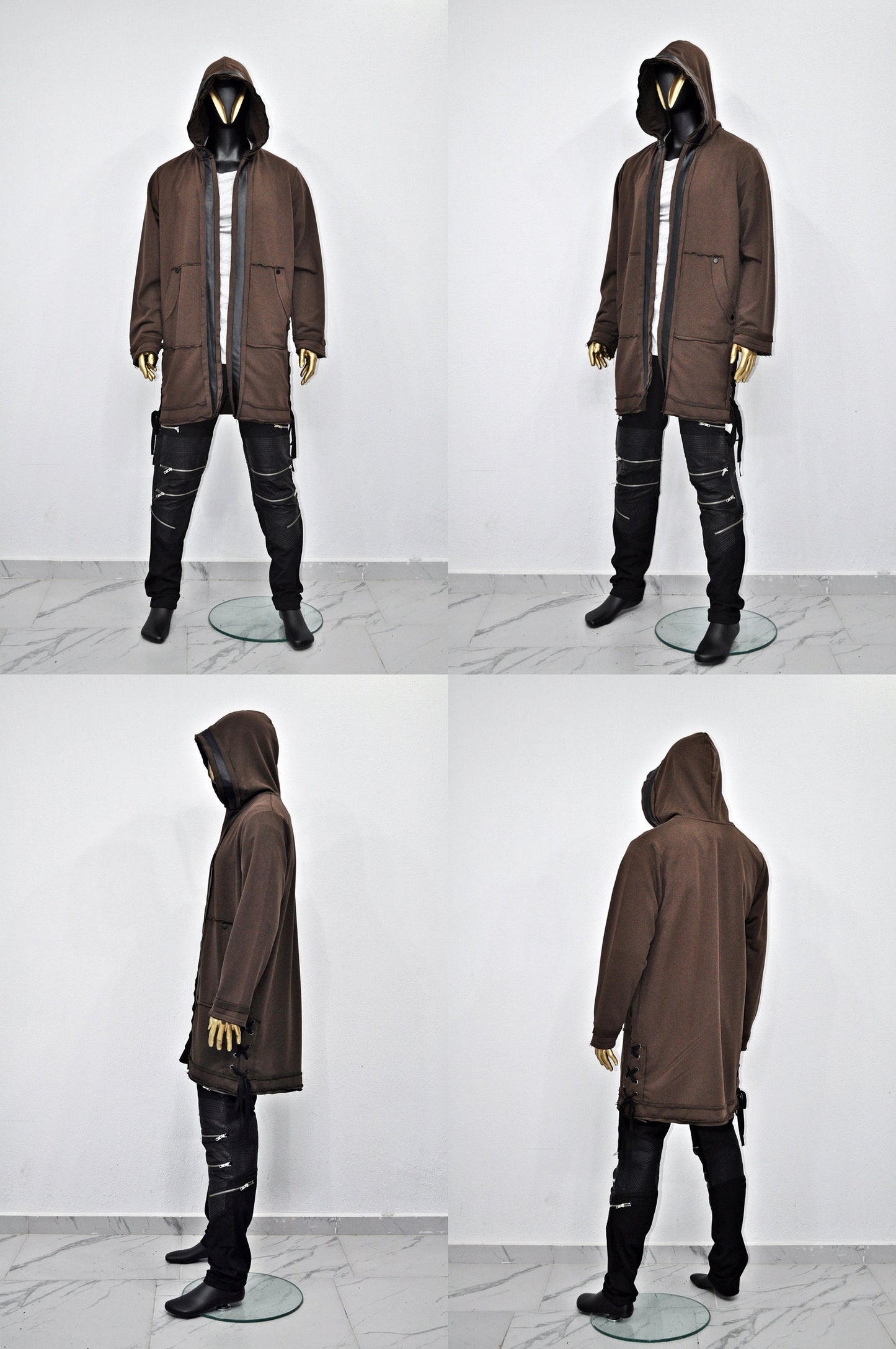 XS-8XL Oversize Hooded Loose Long Leather Trim Edge Drawstring Tied Up Baggy Cardigan,Avantgarde Timeless Blanket PLush Soft Comfort- BB0143