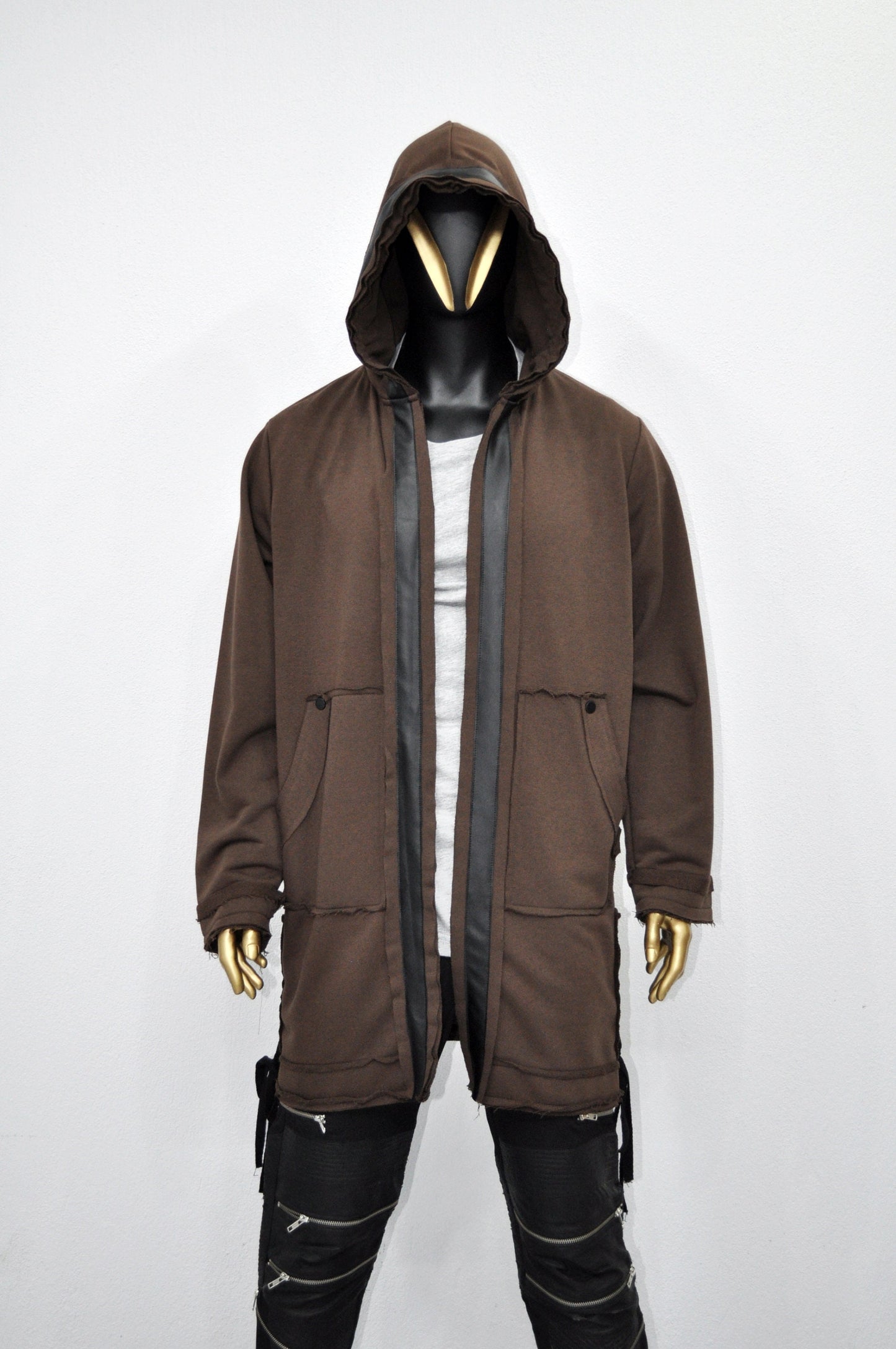 XS-8XL Oversize Hooded Loose Long Leather Trim Edge Drawstring Tied Up Baggy Cardigan,Avantgarde Timeless Blanket PLush Soft Comfort- BB0143