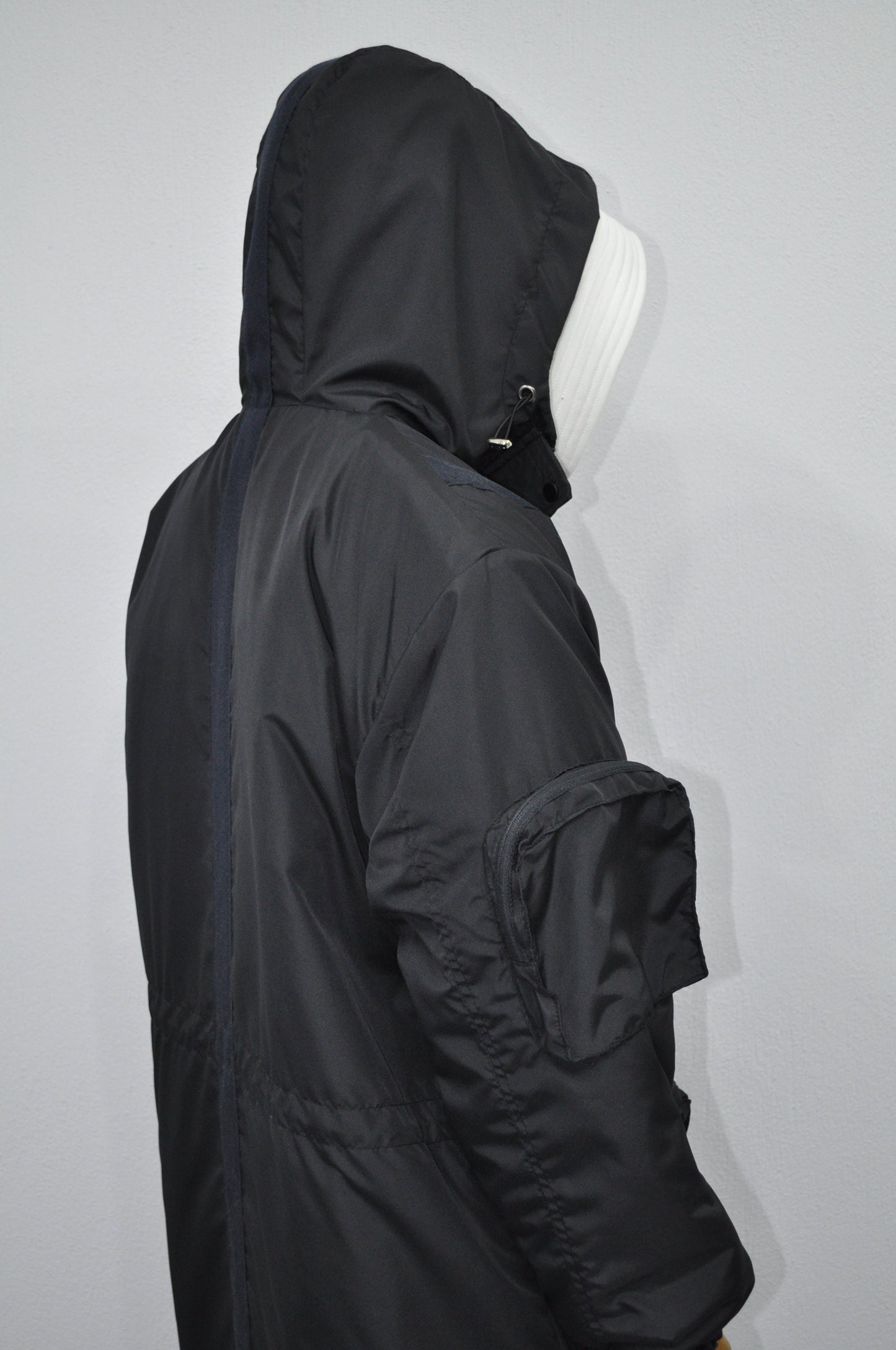 Dark Long Windbreaker Loose Jacket, Over the Knee Hooded Big Pocket Trenchcoat