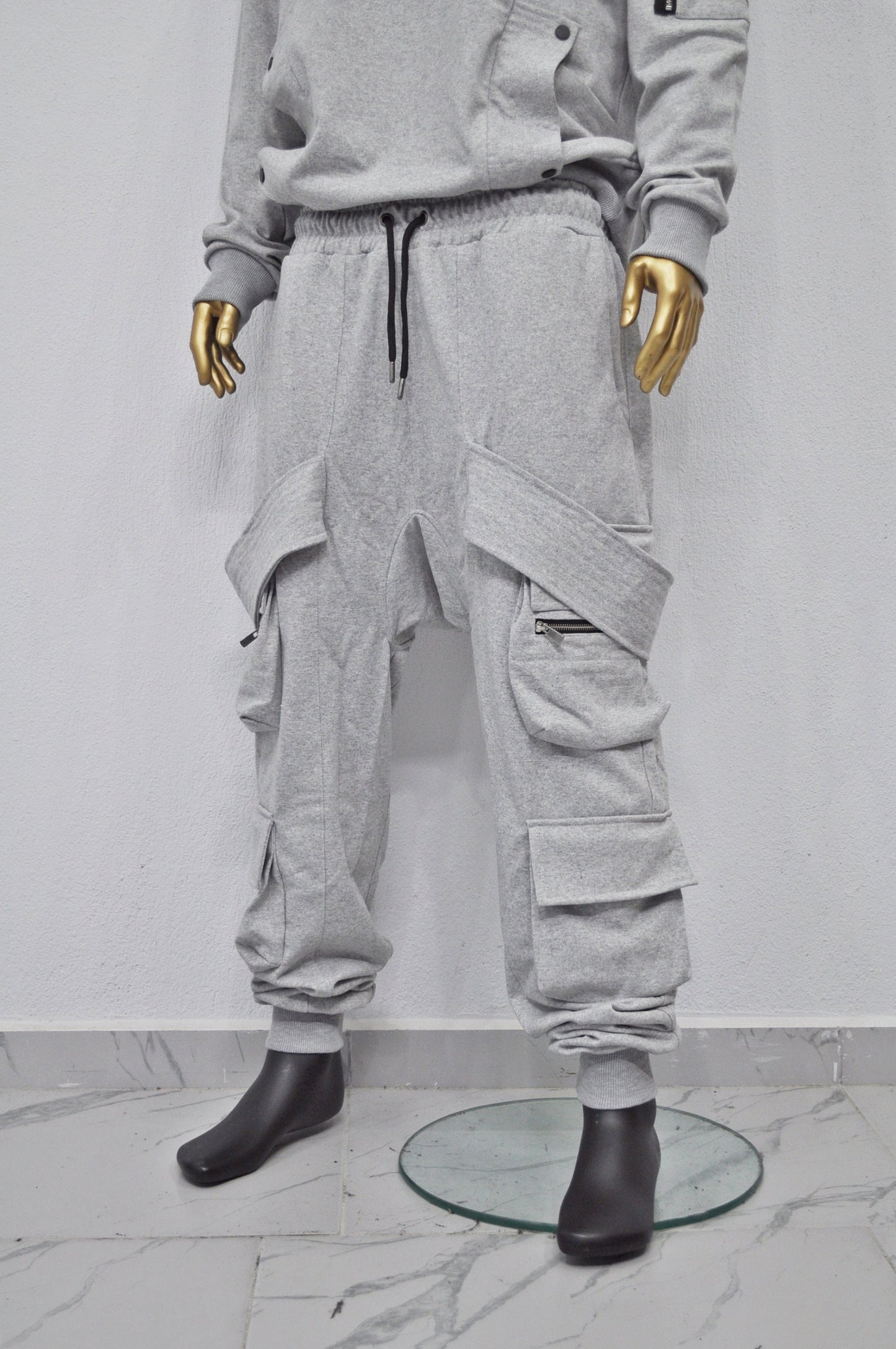 XS - 8XL AW Men Relaxed Belted Flap Zip Sarrouel Drop-Crotch Trousers-Cargo Pant Sweatpants/ Harem Jogger /Webbing Ninja Trouser-BB300
