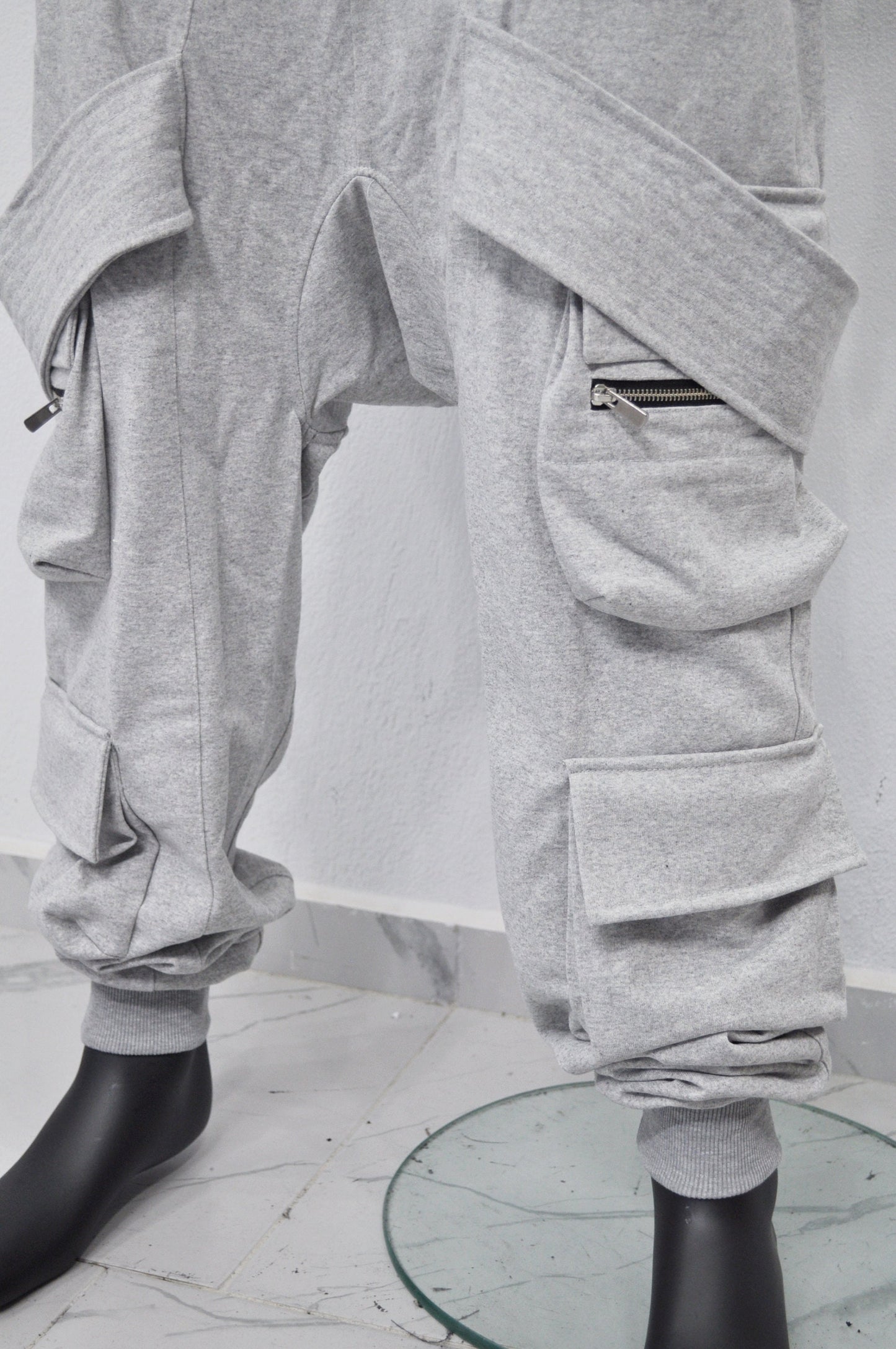 XS - 8XL AW Men Relaxed Belted Flap Zip Sarrouel Drop-Crotch Trousers-Cargo Pant Sweatpants/ Harem Jogger /Webbing Ninja Trouser-BB300